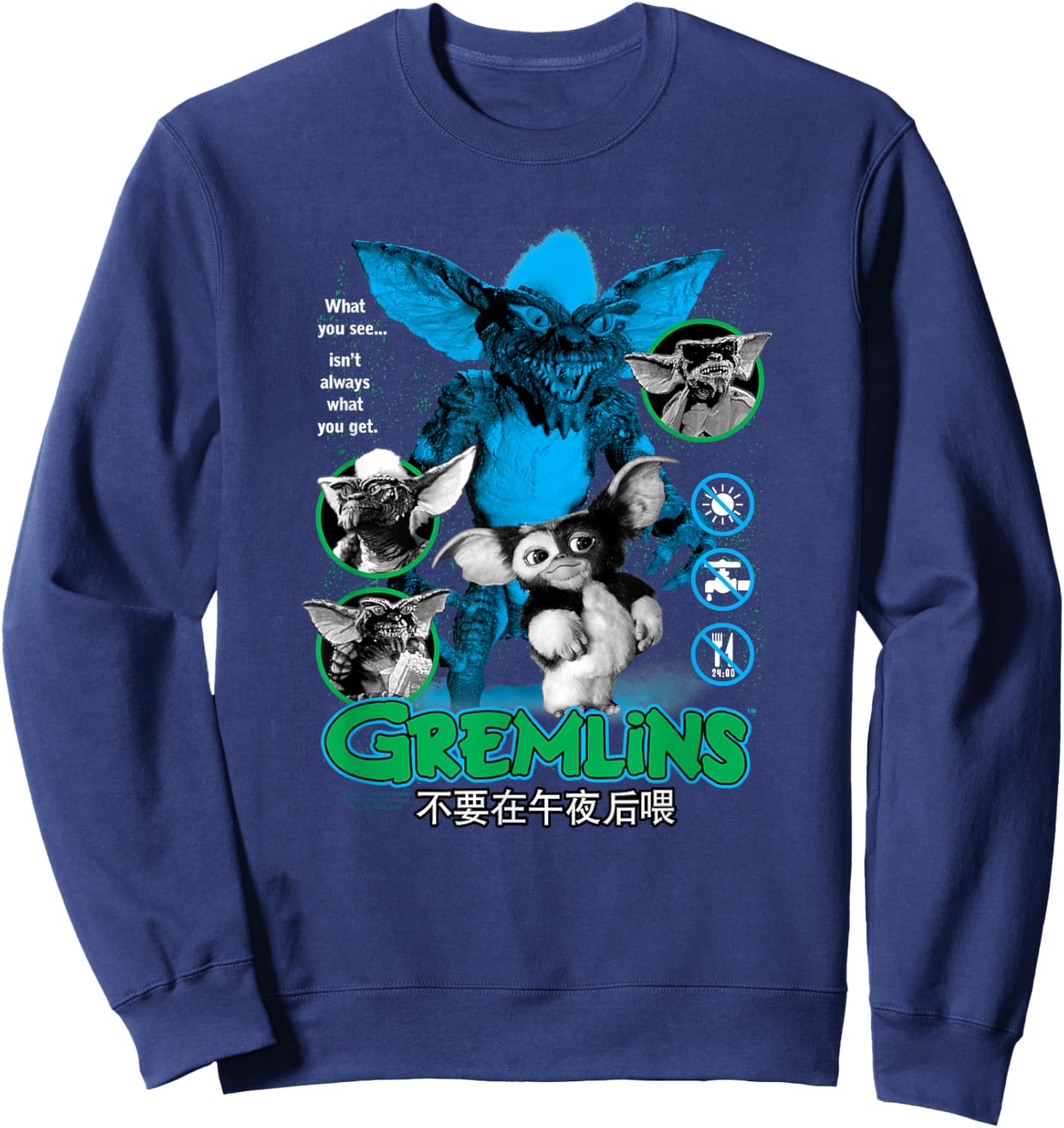 Gremlins Modern Poster Collage with Kanji Funny 80's Movie Sweatshirt - Sweatshirt | Navy