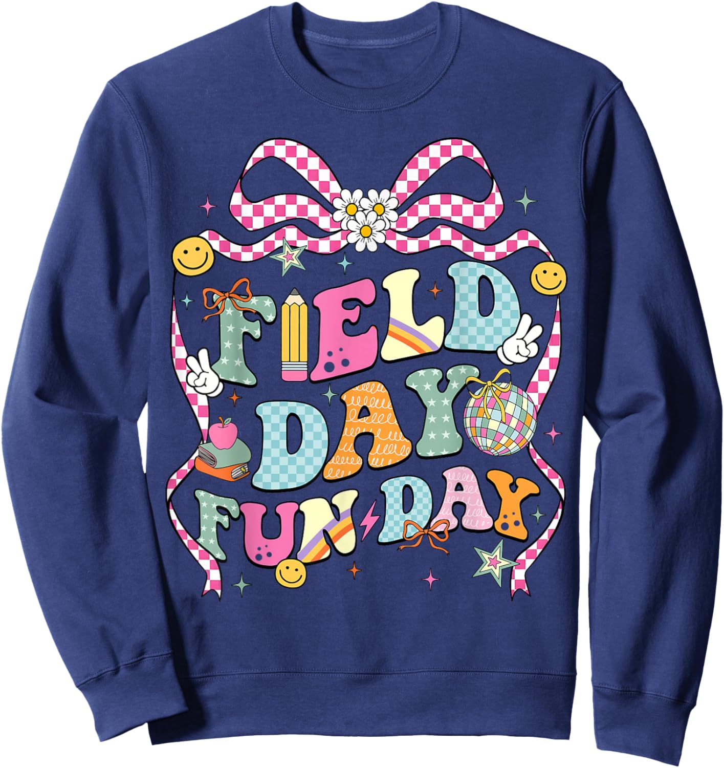 School Field Day Fun Day Field Trip Coquette Bow Teacher Kid Sweatshirt - Sweatshirt | Navy