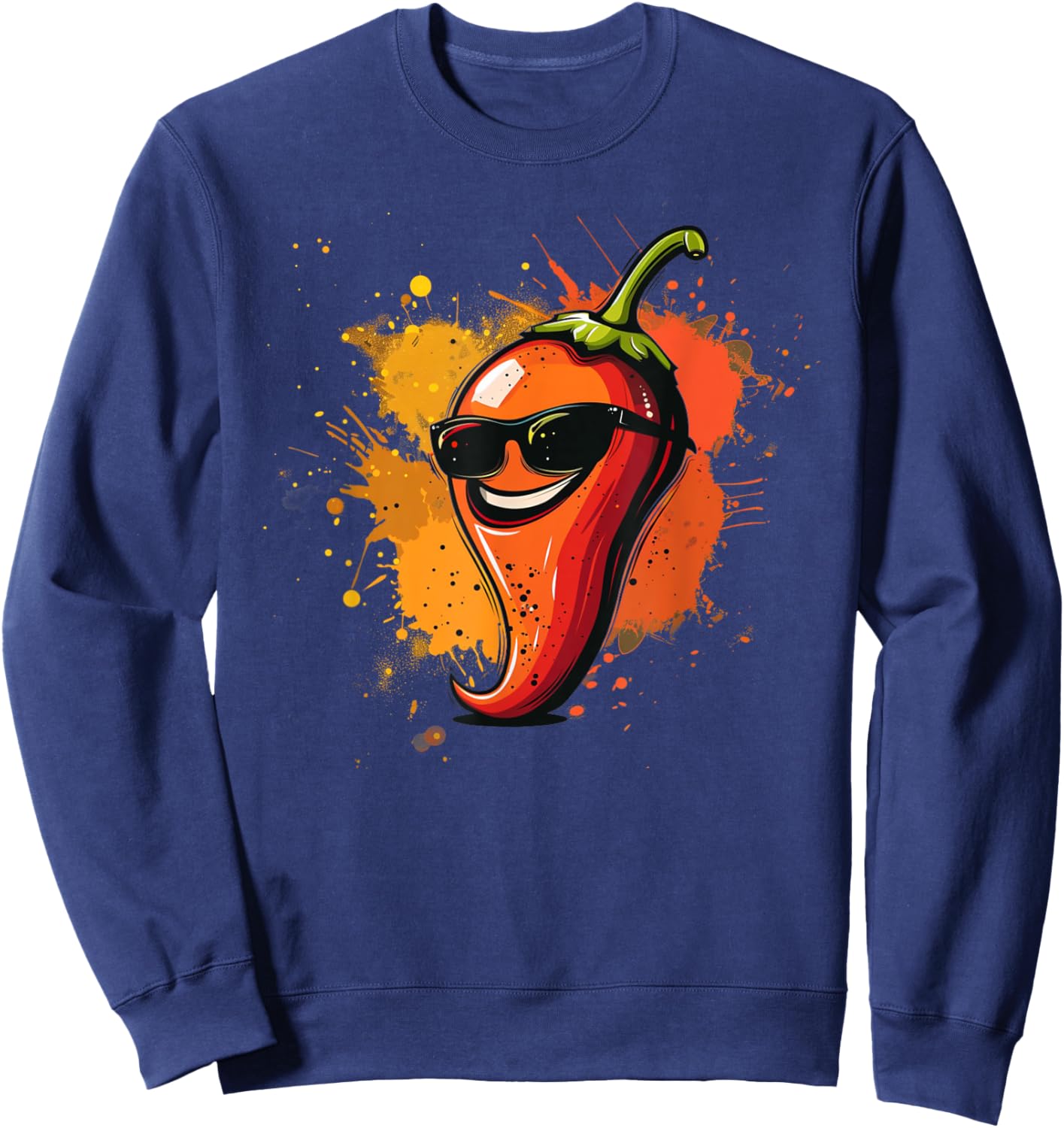 Chili Sunglasses Face for spicy and hot Food Lovers Sweatshirt - Sweatshirt | Navy