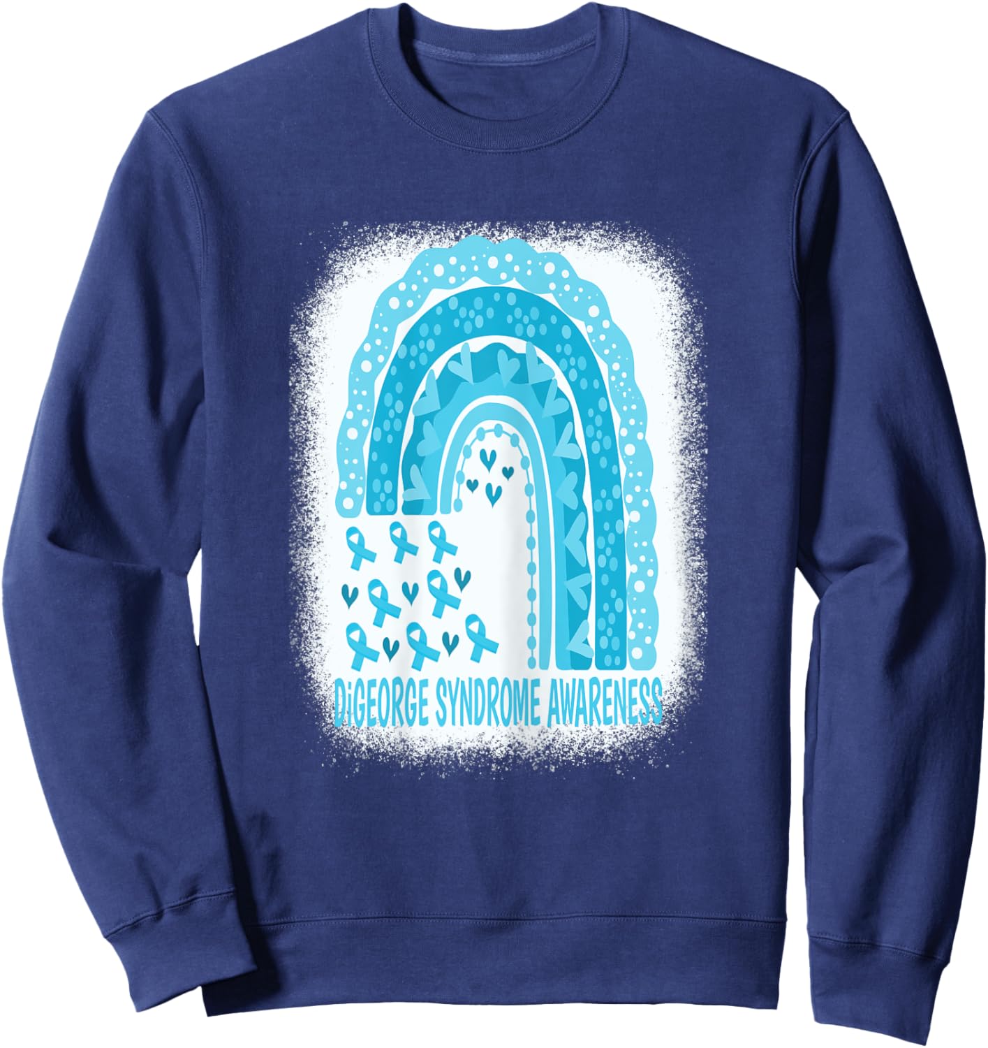 DiGeorge Syndrome Awareness Fighter Blue Ribbon Rainbow Sweatshirt - Sweatshirt | Navy