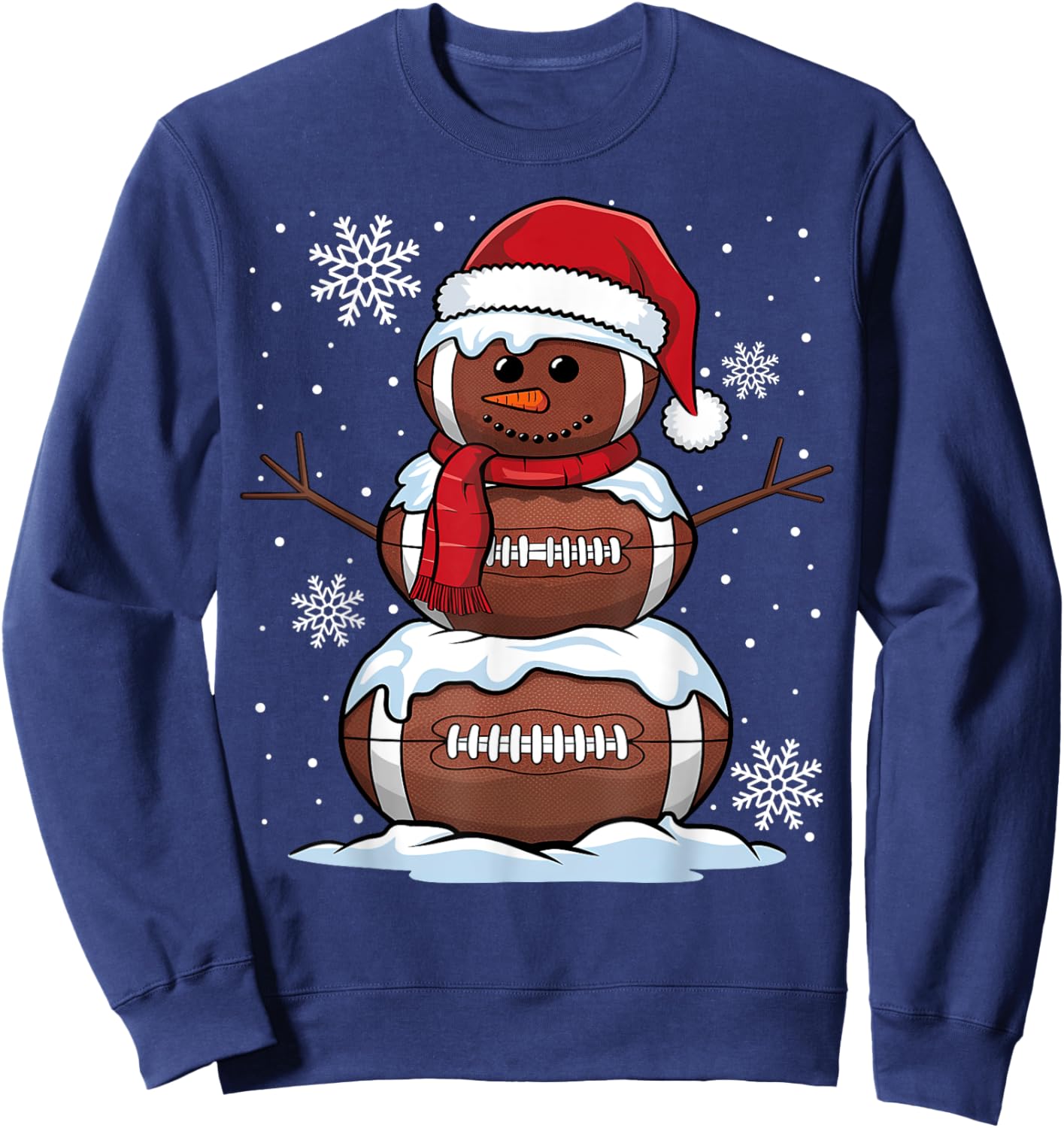 Merry Christmas Football Snowman Holiday Sports Xmas Pajamas Sweatshirt - Sweatshirt | Navy