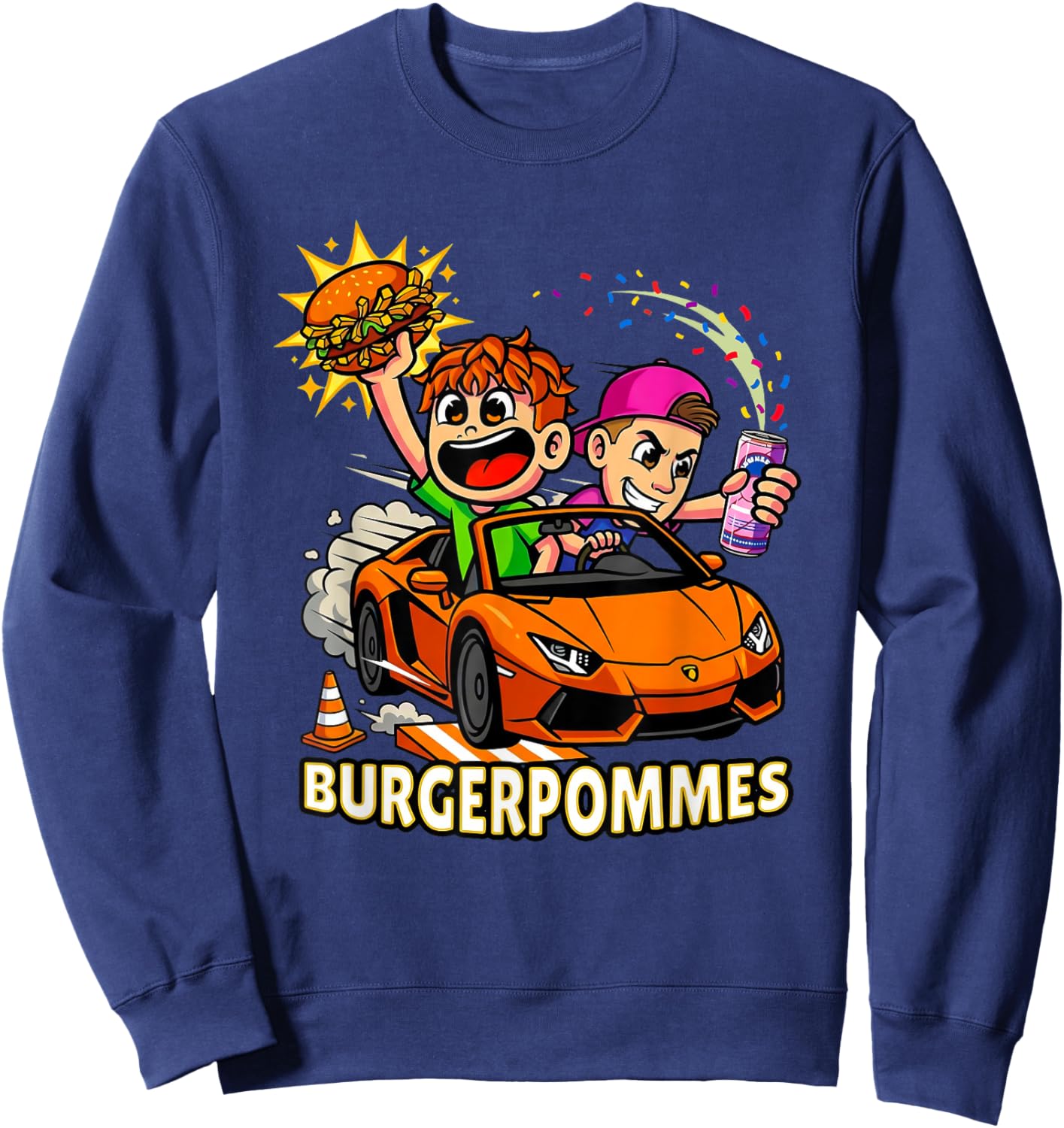 Burger Pommes Comic Art Spielzeugauto Snack Sweatshirt - Sweatshirt | Navy