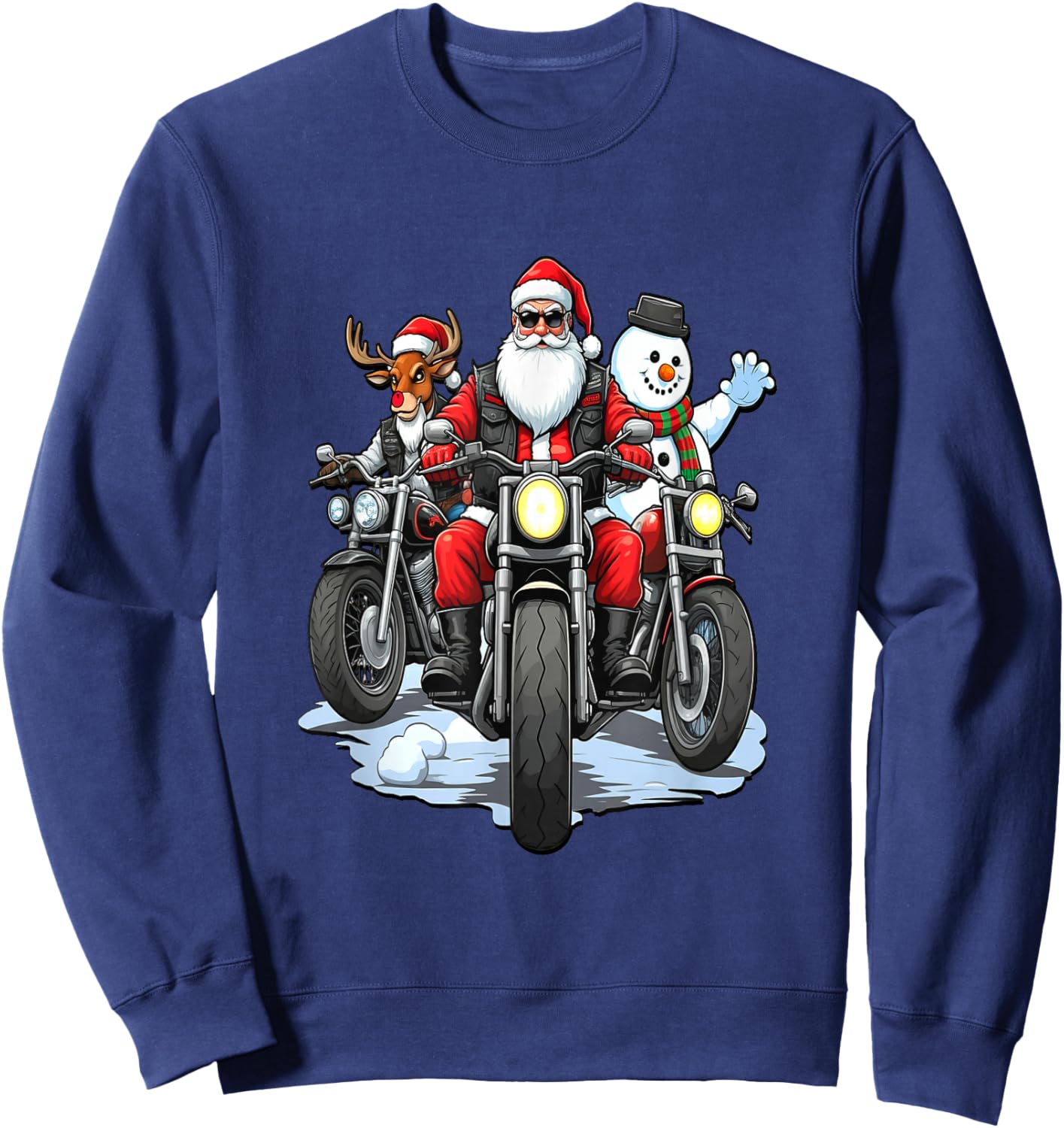 Santa, Reindeer & Snowman Bikers on Motorcycles Sweatshirt - Sweatshirt | Navy