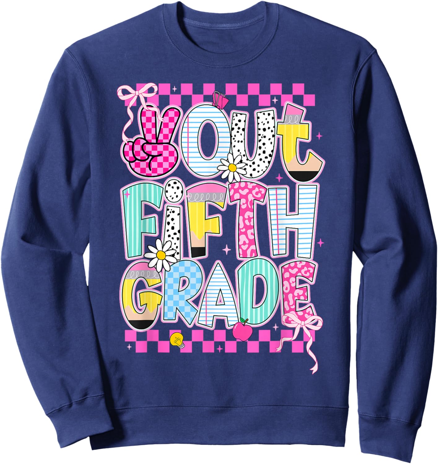 Peace Out 5th Grade Graduation Last Day School Girls Kids Sweatshirt - Sweatshirt | Navy