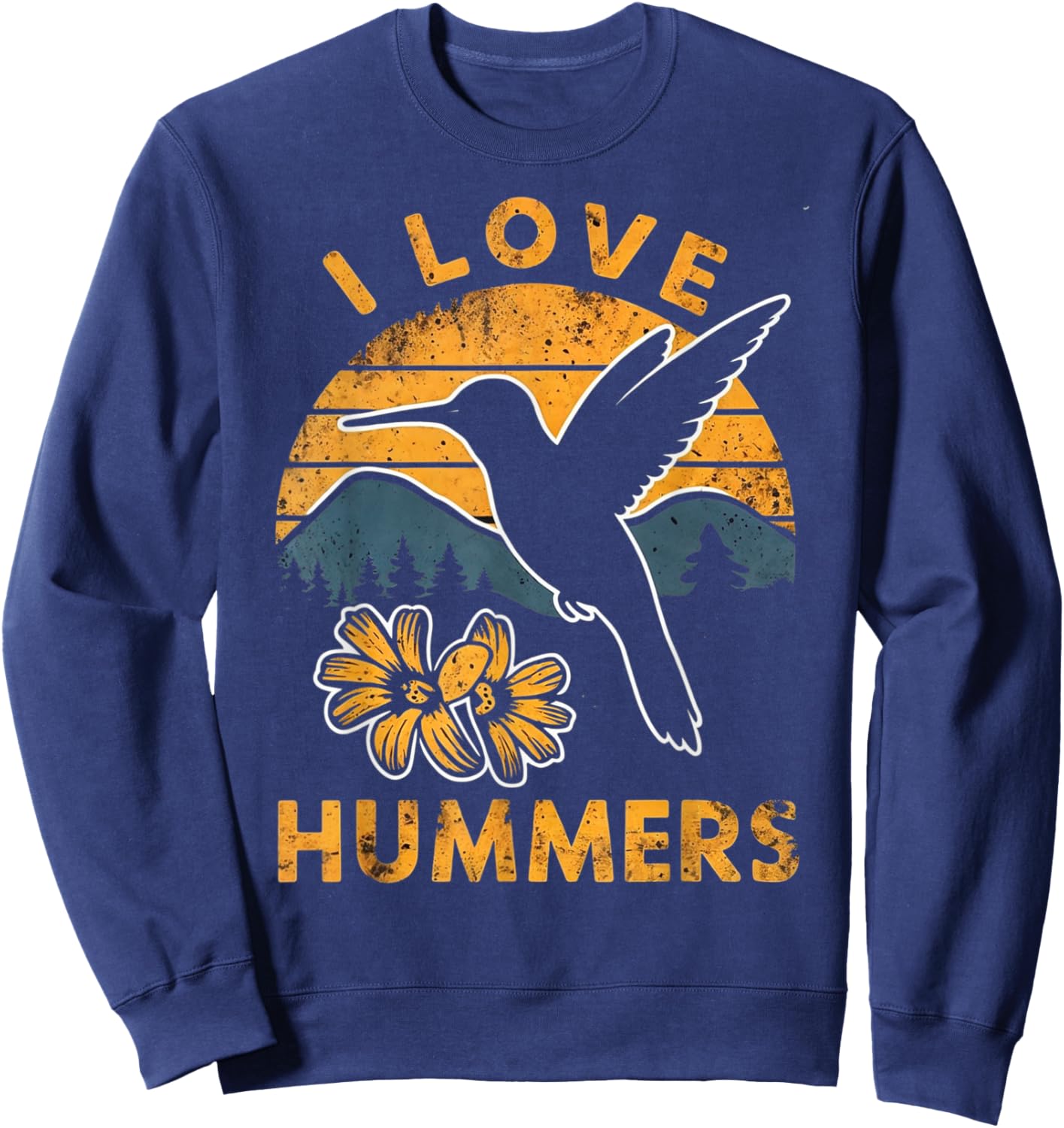I Love Hummers Hummingbird Vintage Sunset Sweatshirt - Sweatshirt | Navy
