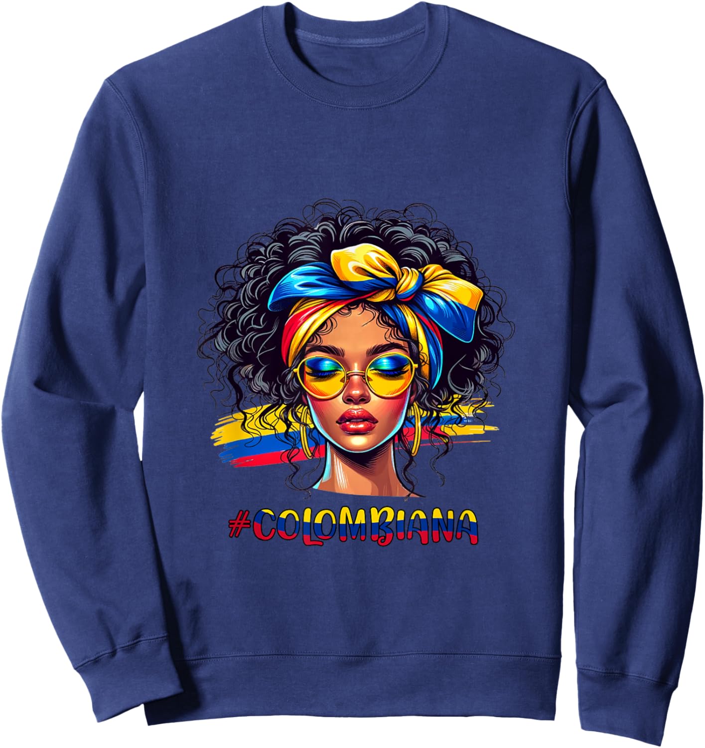 Retro Messy Bun Colombiana Colombian Girl Mujer Women Sweatshirt - Sweatshirt | Navy