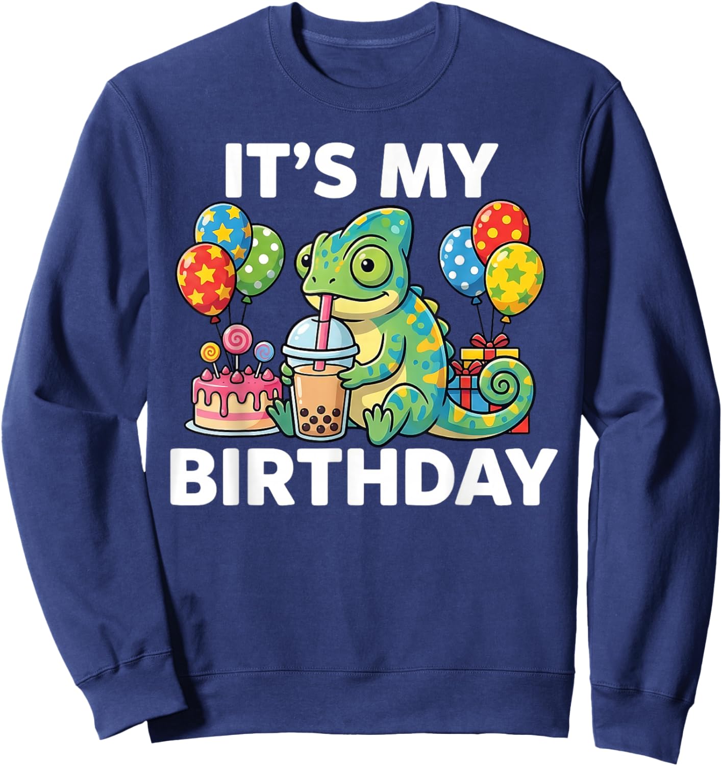 Cute Chameleon Birthday Graphic Animal Kids My Bday Sweatshirt - Sweatshirt | Navy