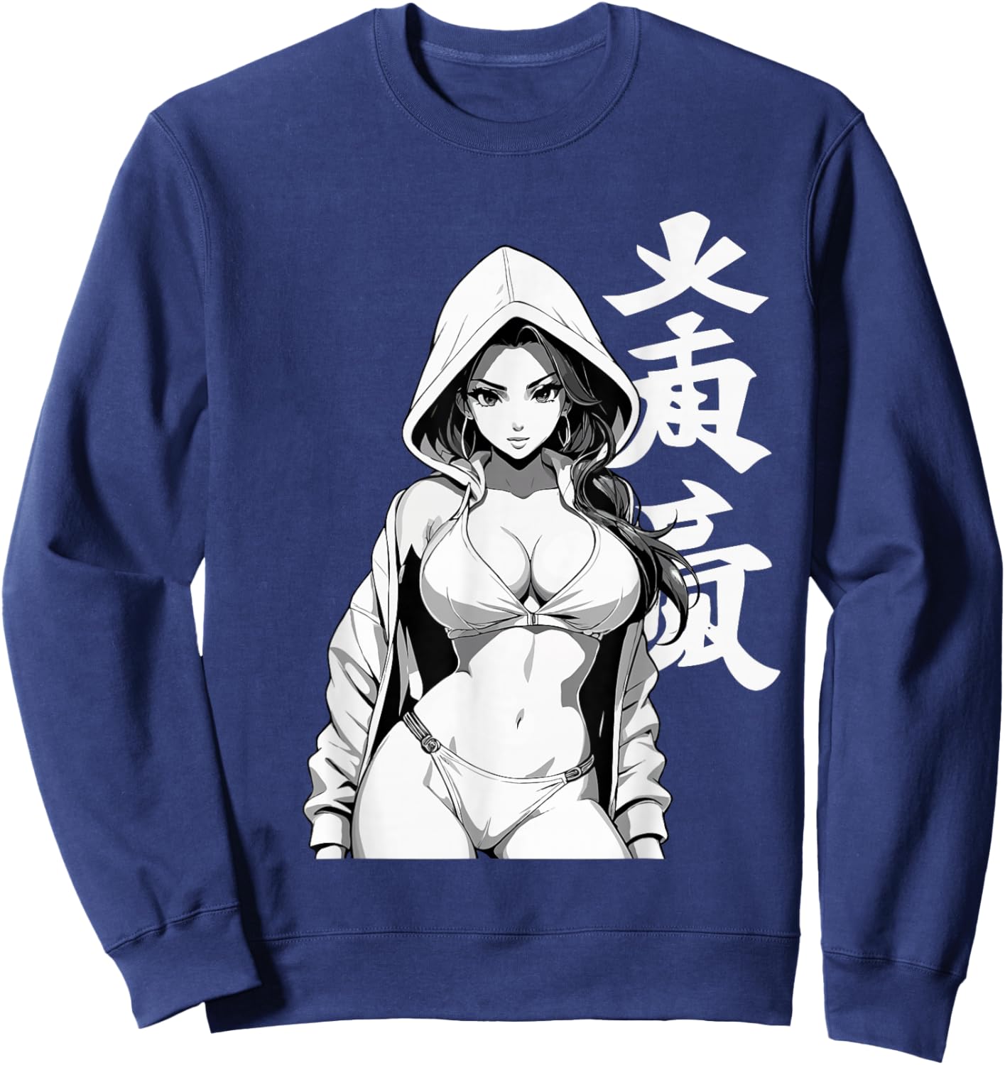 Sexy Waifu Sport Anime Girl Japanese in Black White Art Sweatshirt - Sweatshirt | Navy