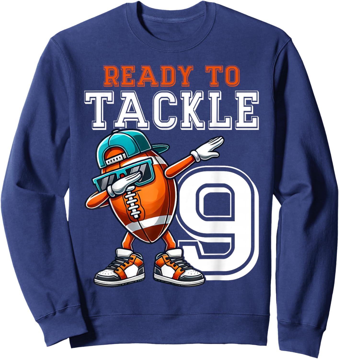 9th Birthday - Football Birthday Party - 9th Birthday Sweatshirt - Sweatshirt | Navy