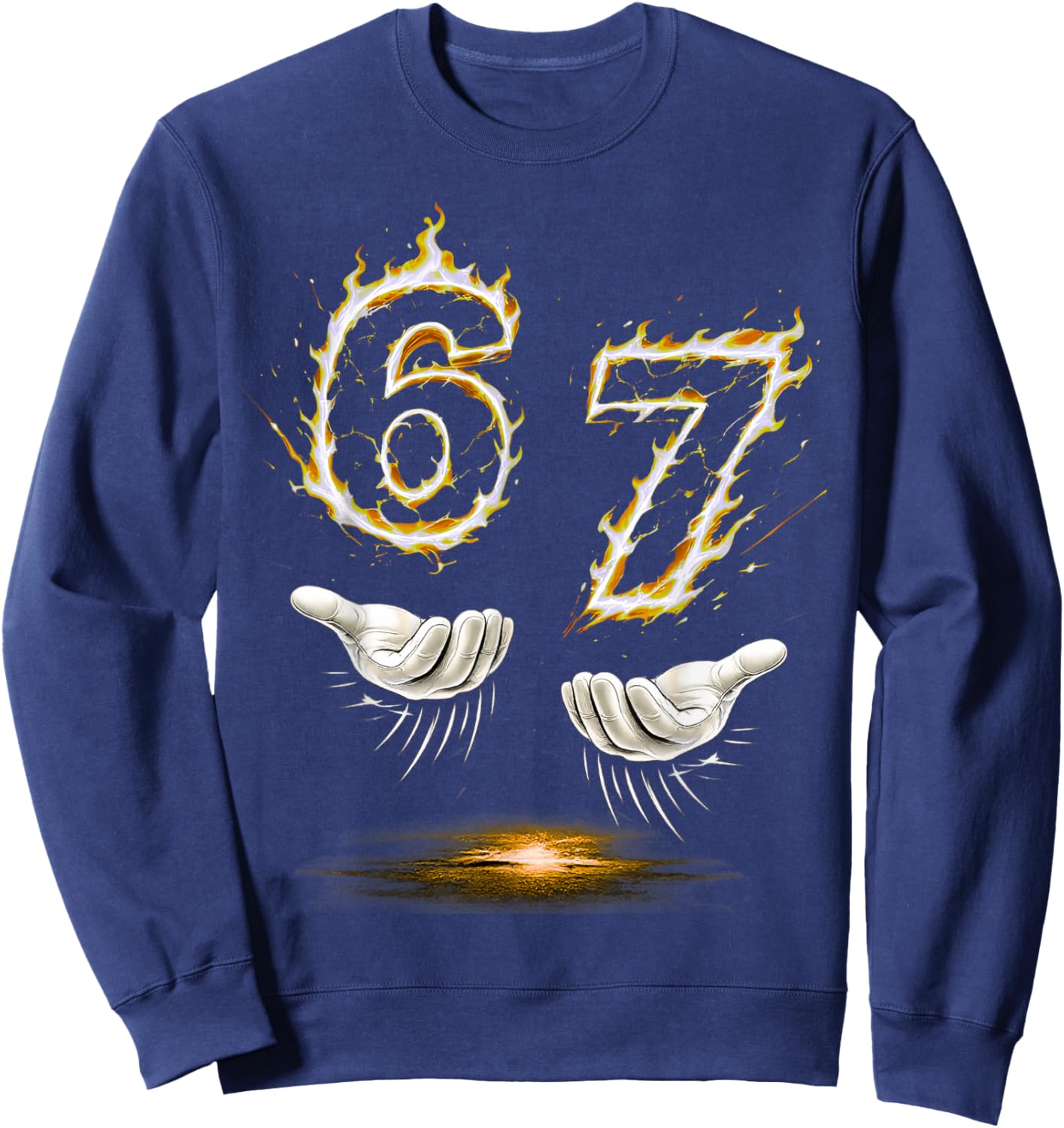 Six Seven Hands Meme Cool Flame 67 Fun Birthday for Kids and Boys Sweatshirt - Sweatshirt | Navy