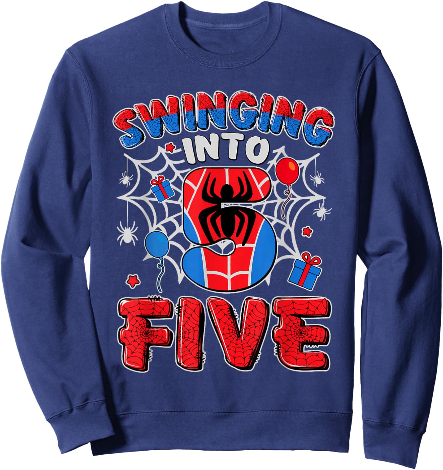 Funny Swinging Into Five 5th Boy Spiders Birthday 5 Year Old Sweatshirt - Sweatshirt | Navy