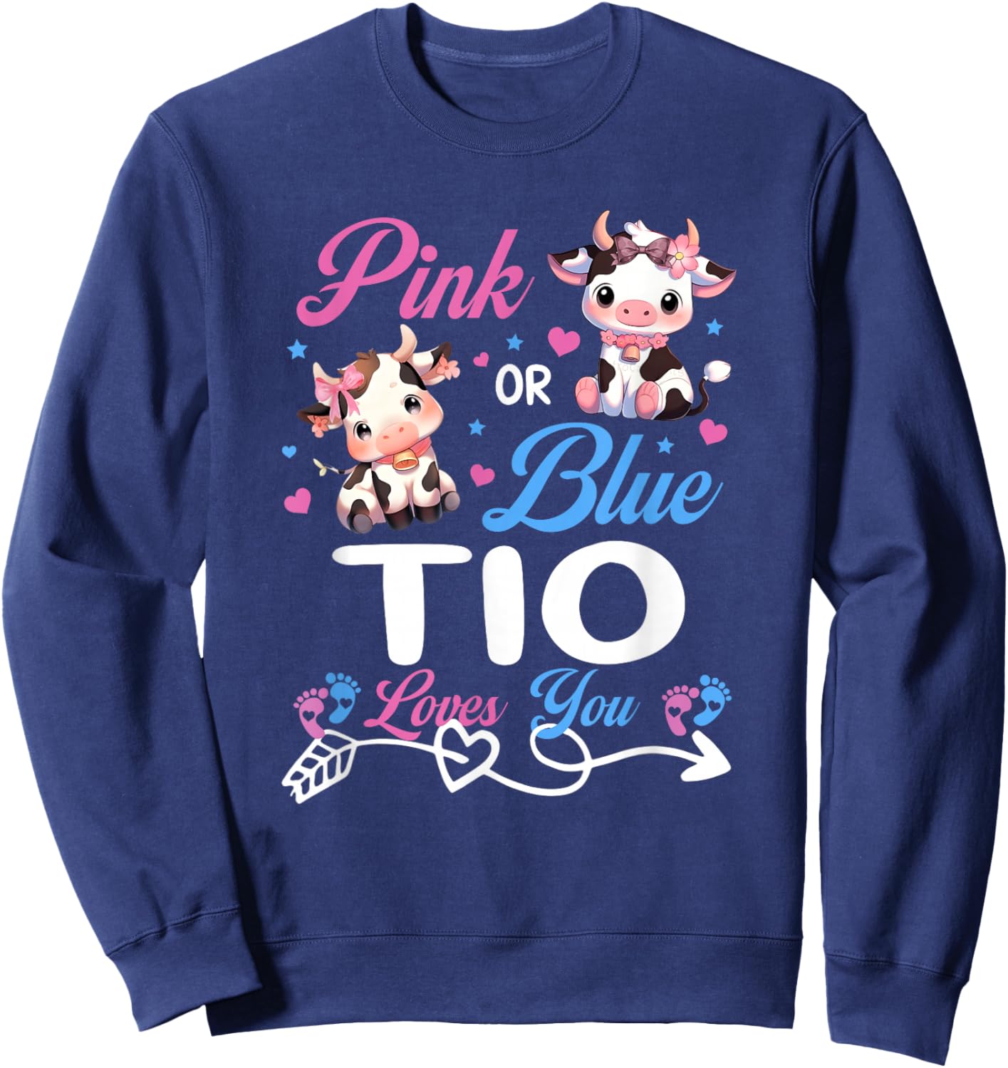 Pink Or Blue TIO Loves You Cow Baby Gender Reveal Sweatshirt - Sweatshirt | Navy