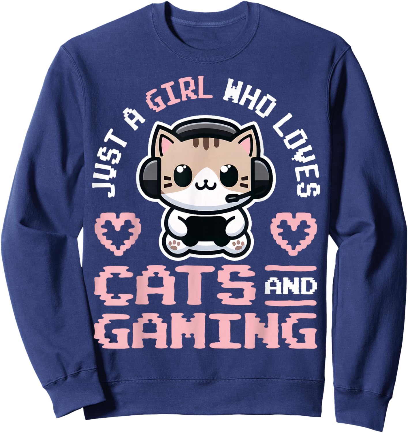 Girl Gaming and Cats Female Gamer Sweatshirt - Sweatshirt | Navy