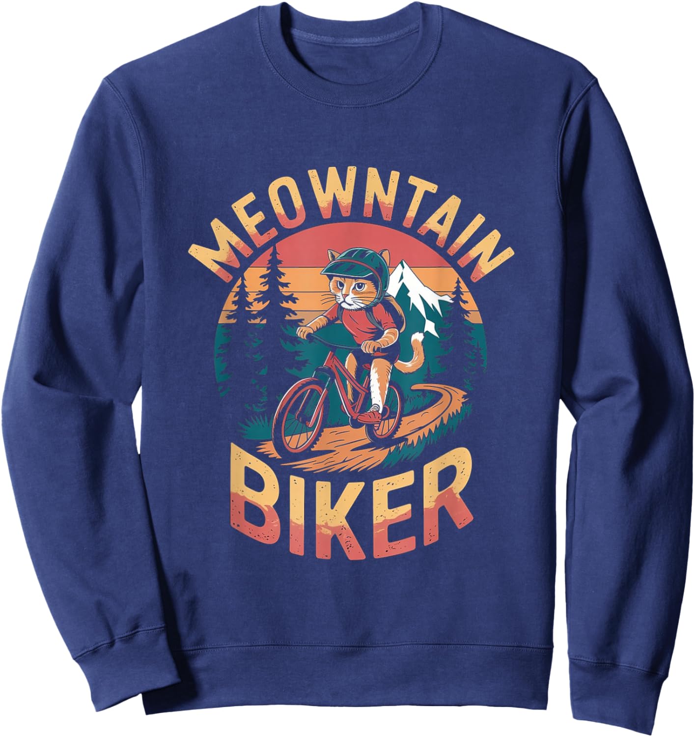Retro Mountain Biker Pun - Funny Mountain Biking Cat Sweatshirt - Sweatshirt | Navy