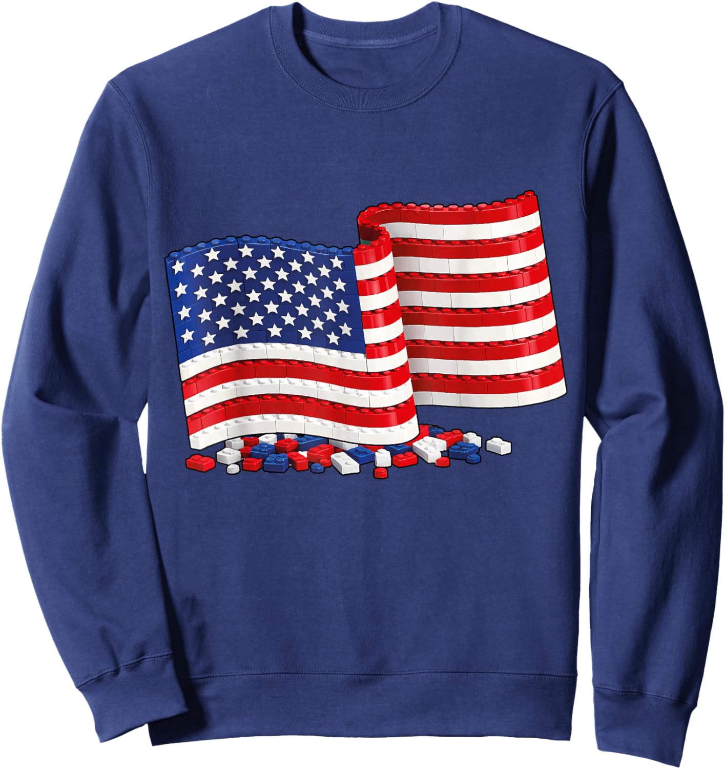 US Flag American July 4 Brick Builder Brick Building Sweatshirt - Sweatshirt | Navy