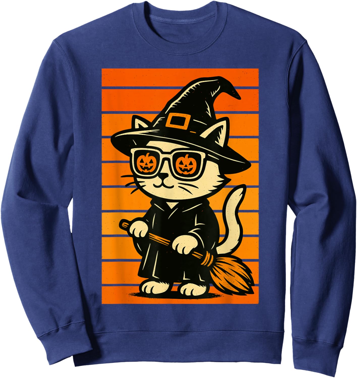 Cool Cute Cat Witch Men Women Kids Funny Halloween Sweatshirt - Sweatshirt | Navy