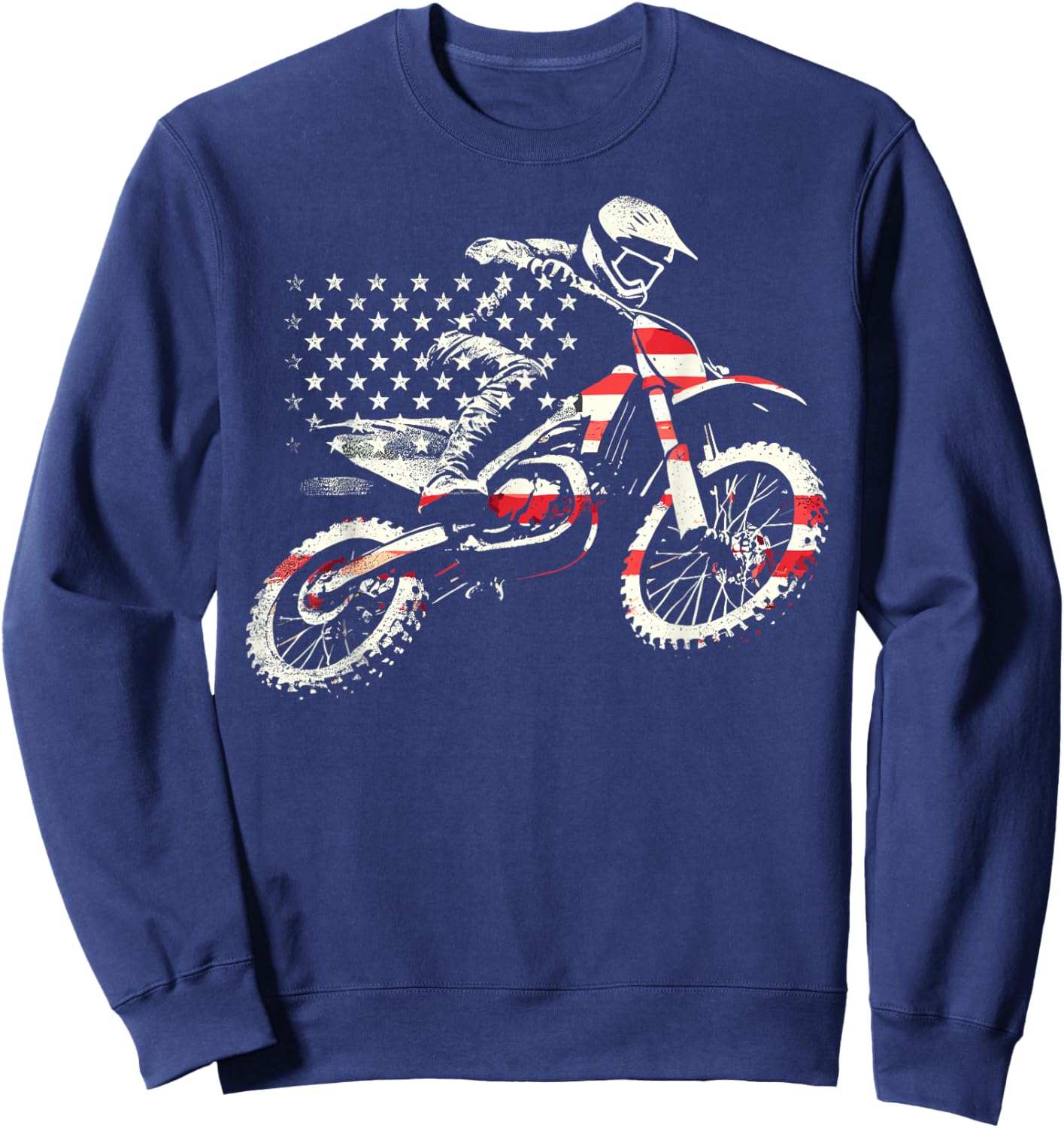 Dirt Bike Retro American Flag Motocross Enduro Sweatshirt - Sweatshirt | Navy