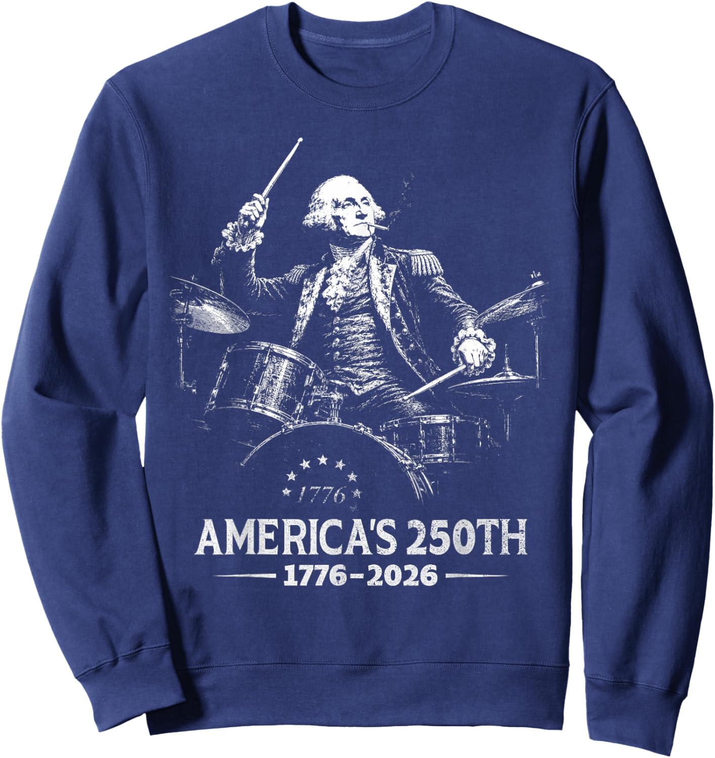 George Washington Drummer 4th July 250th Anniversary Sweatshirt - Sweatshirt | Navy