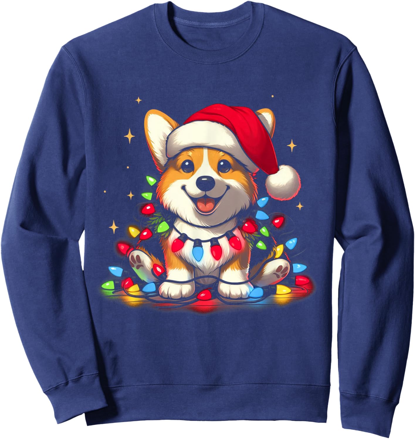 Corgi Santa Christmas Tree Lights Boys Men Corgmas Dog Sweatshirt - Sweatshirt | Navy