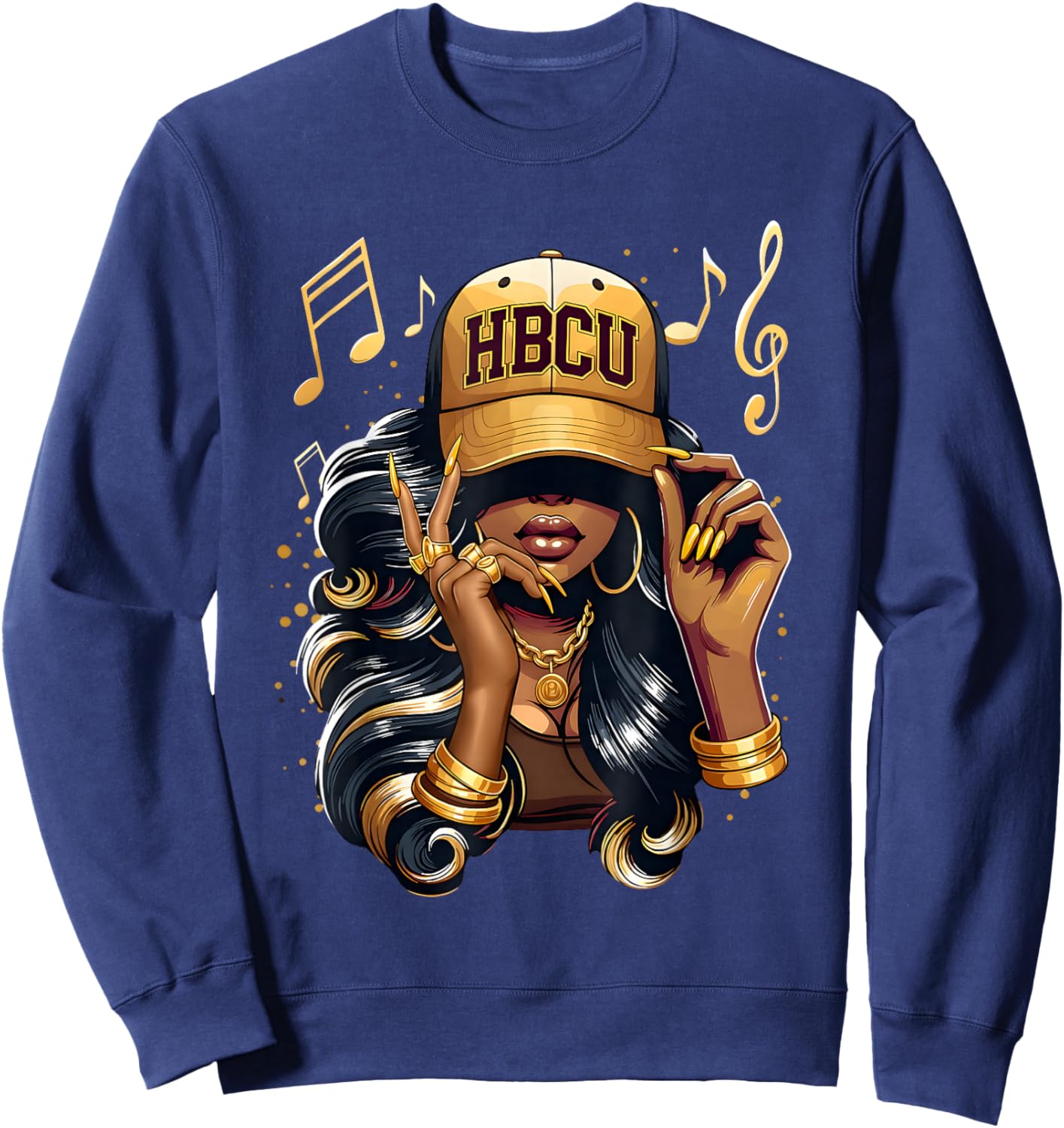 HBCU Beautiful Black Educated Melamin Afro Girl Women Sweatshirt - Sweatshirt | Navy