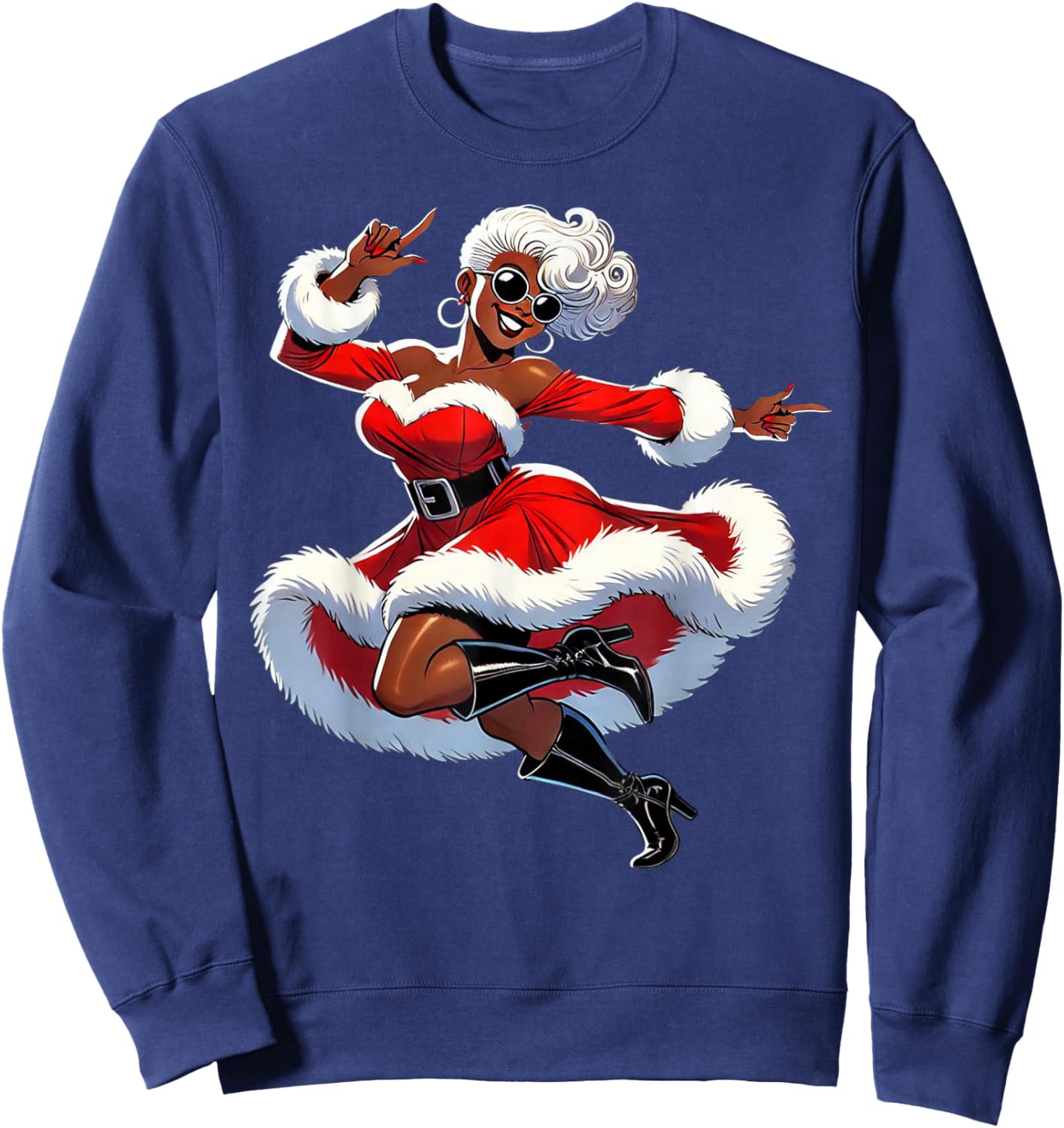 African Santa Wife Dancing African American Christmas Sweatshirt - Sweatshirt | Navy