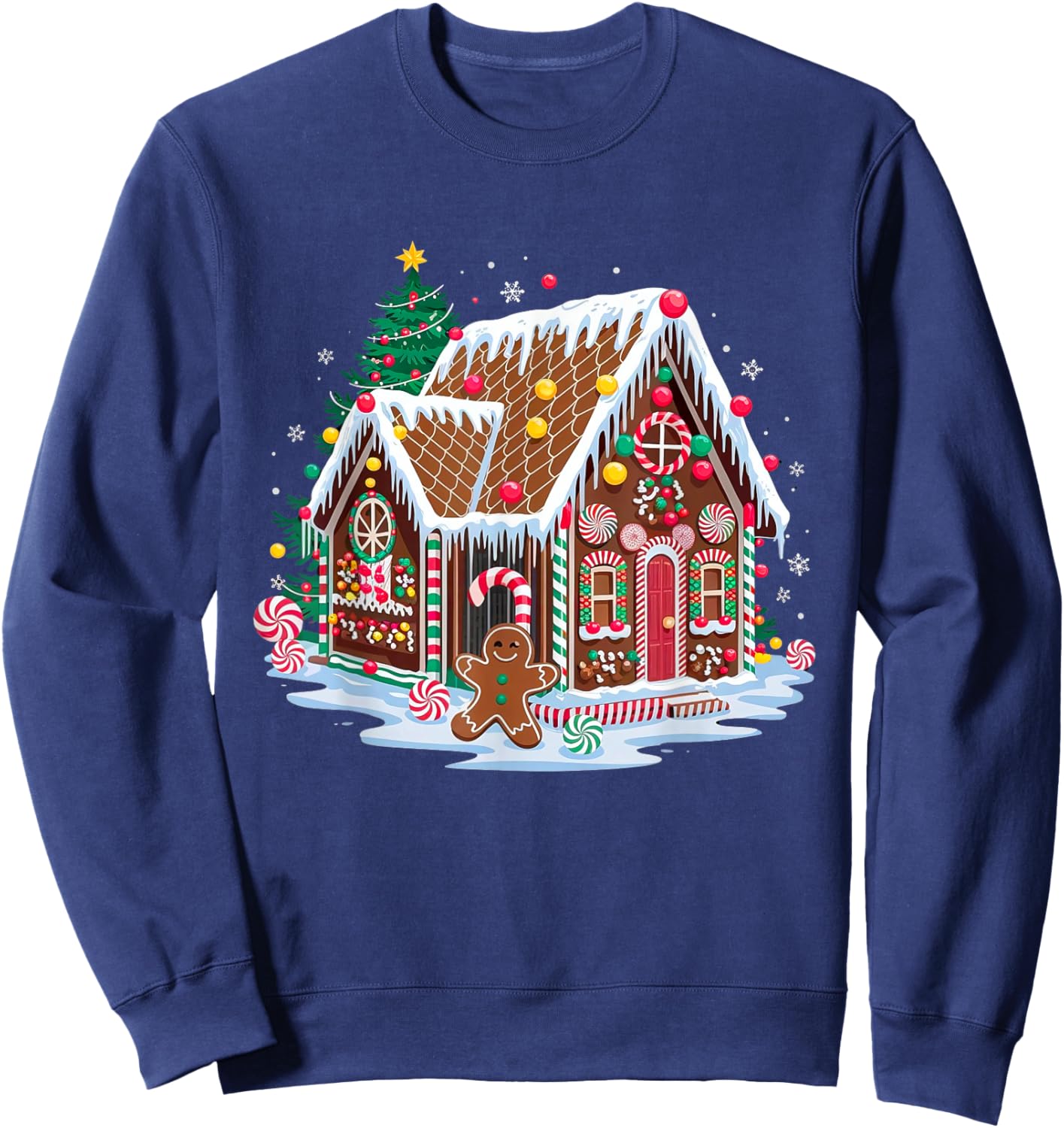 Christmas Gingerbread House Candy Cane X-Mas Pajamas Party Sweatshirt - Sweatshirt | Navy
