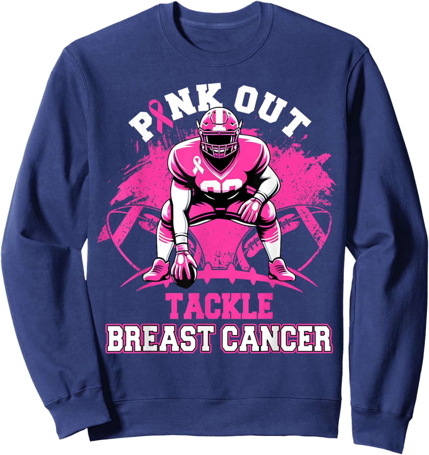 Pink Out Tackle Breast Cancer Awareness American Football Sweatshirt - Sweatshirt | Navy