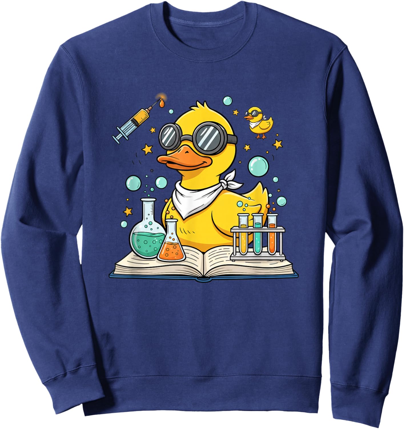 Duck Scientist Kids Stem Lab Duck with Test Tubes Funny Duck Sweatshirt - Sweatshirt | Navy