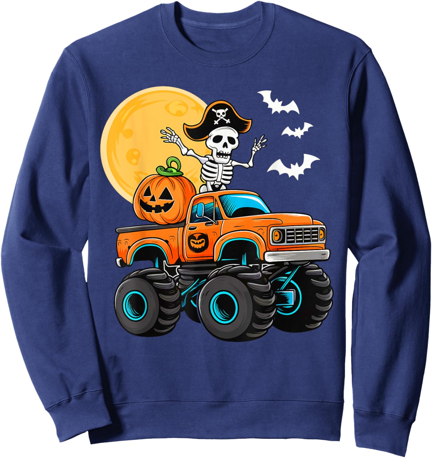 Funny Boys Halloween Monster Truck Skeleton Pirate Toddler Sweatshirt - Sweatshirt | Navy