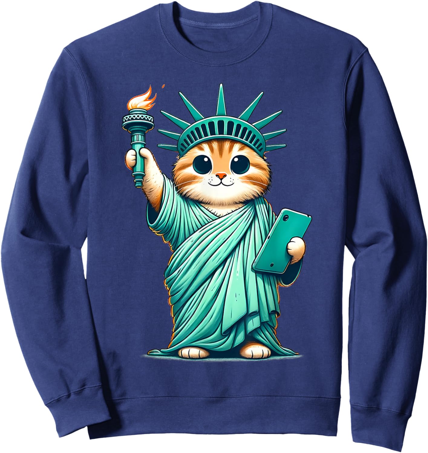 Adorable Cat Statue Kawaii of Liberty I Love New York NYC Sweatshirt - Sweatshirt | Navy