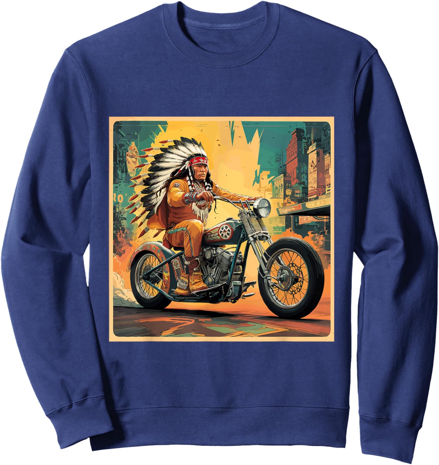 Vintage American Motorcycle Indian Men's Riding Old Biker Sweatshirt - Sweatshirt | Navy