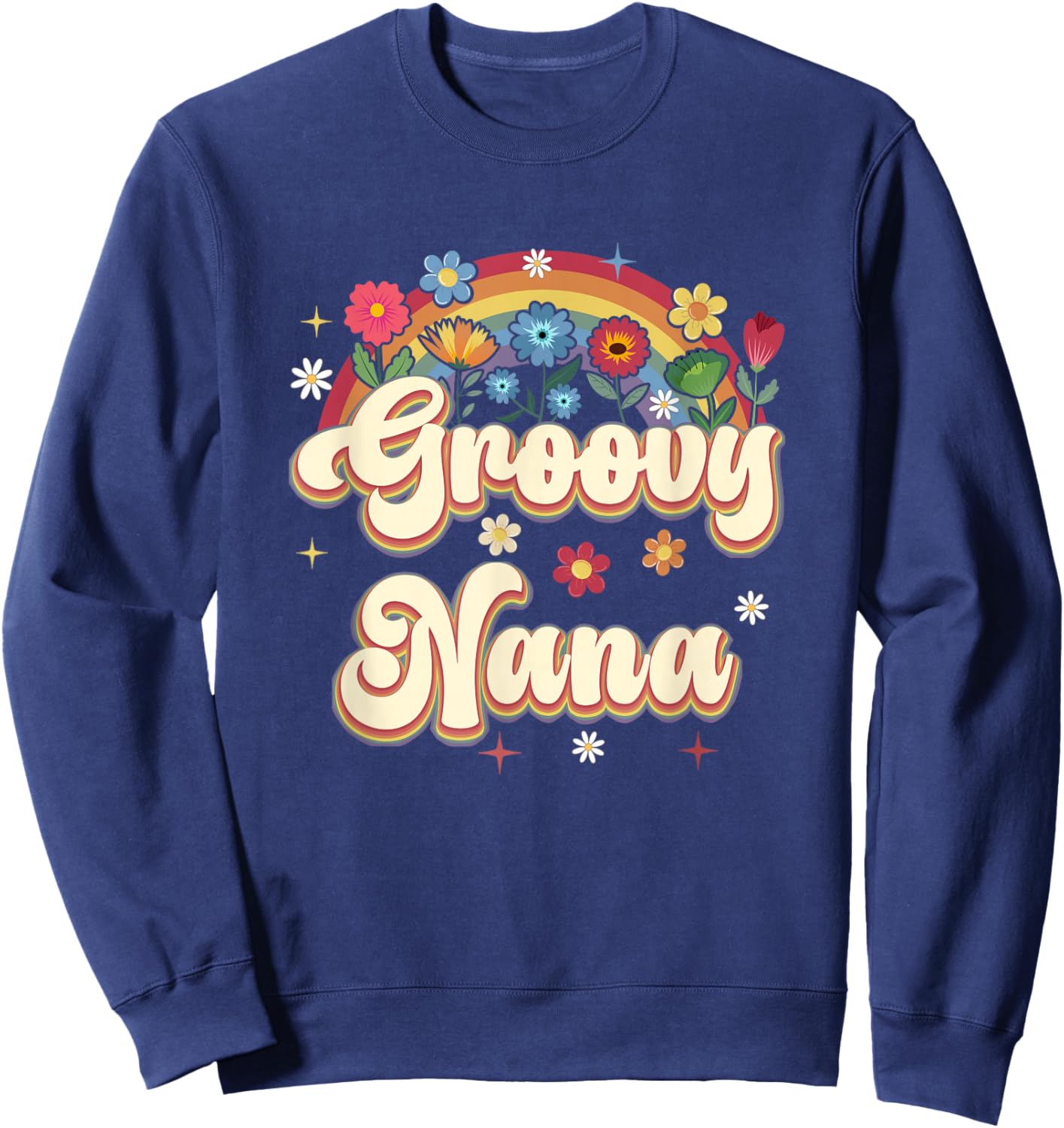 Groovy Nana Retro Hippie Peace Sign Floral Mothers Day Sweatshirt - Sweatshirt | Navy