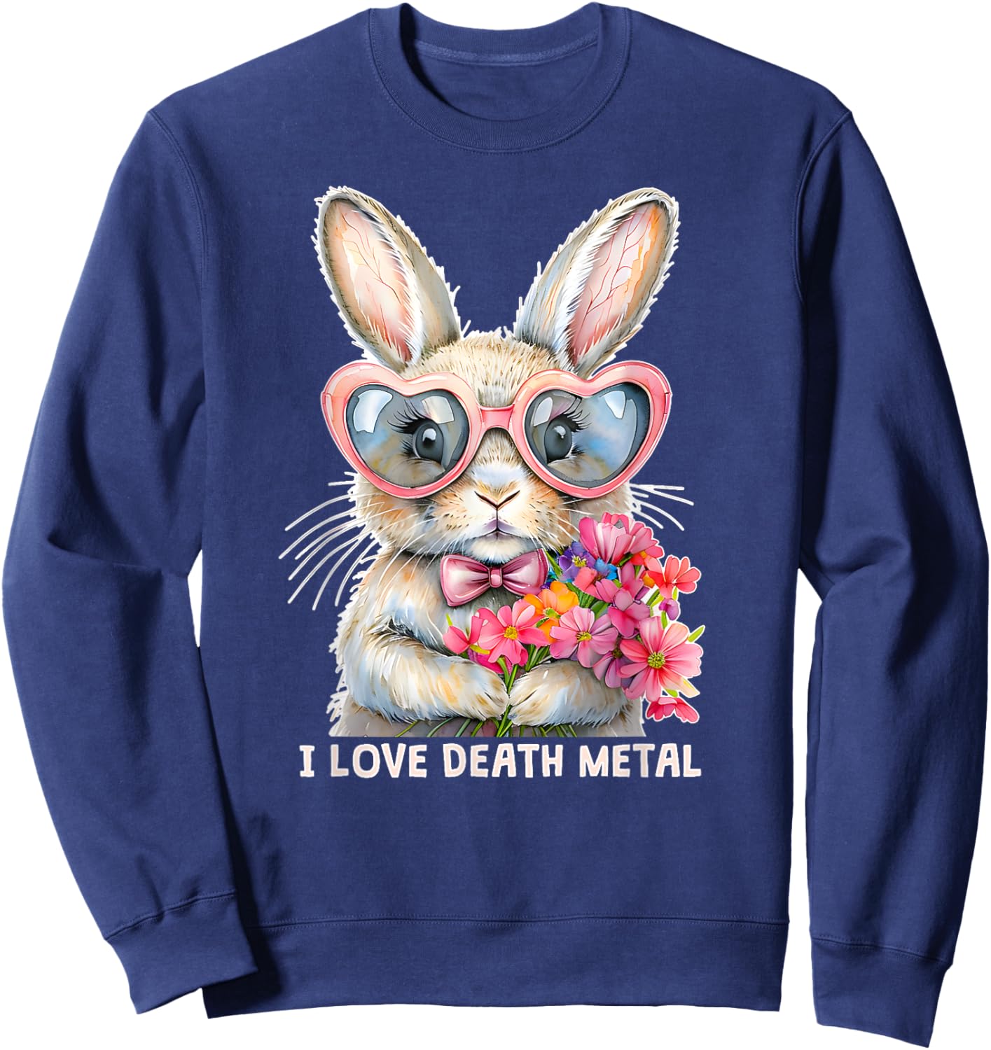 I LOVE DEATH METAL Deathcore Metalcore Funny Angry Bunny Sweatshirt - Sweatshirt | Navy