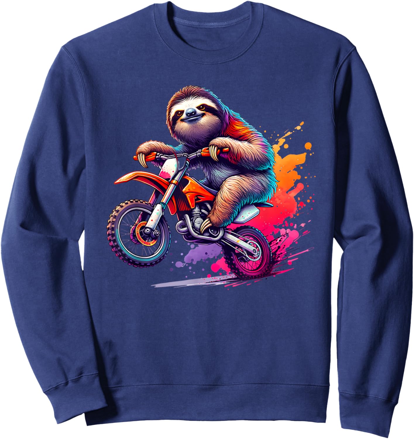 Unique Sloth Riding Motocross Enduro Motorcycle Art Sweatshirt - Sweatshirt | Navy