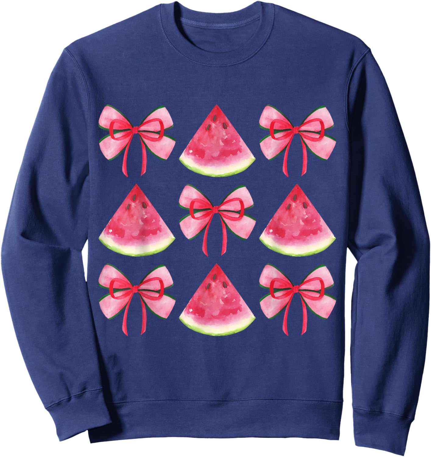 Watermelon Coquette Bow Girls Mom Women Summer Fruit Melon Sweatshirt - Sweatshirt | Navy