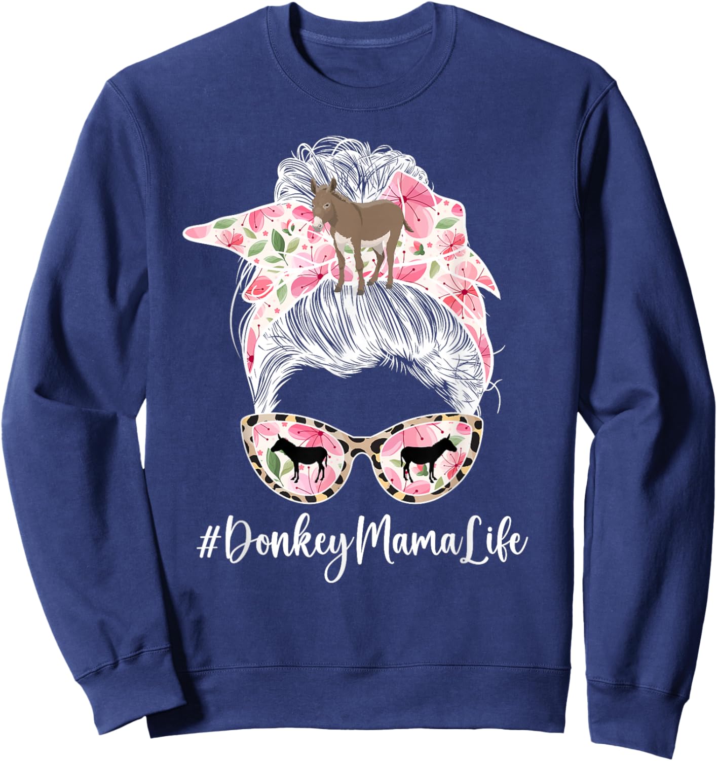 Donkey Mama Life Donkey Mom Donkey Owner Messy Bun Sweatshirt - Sweatshirt | Navy