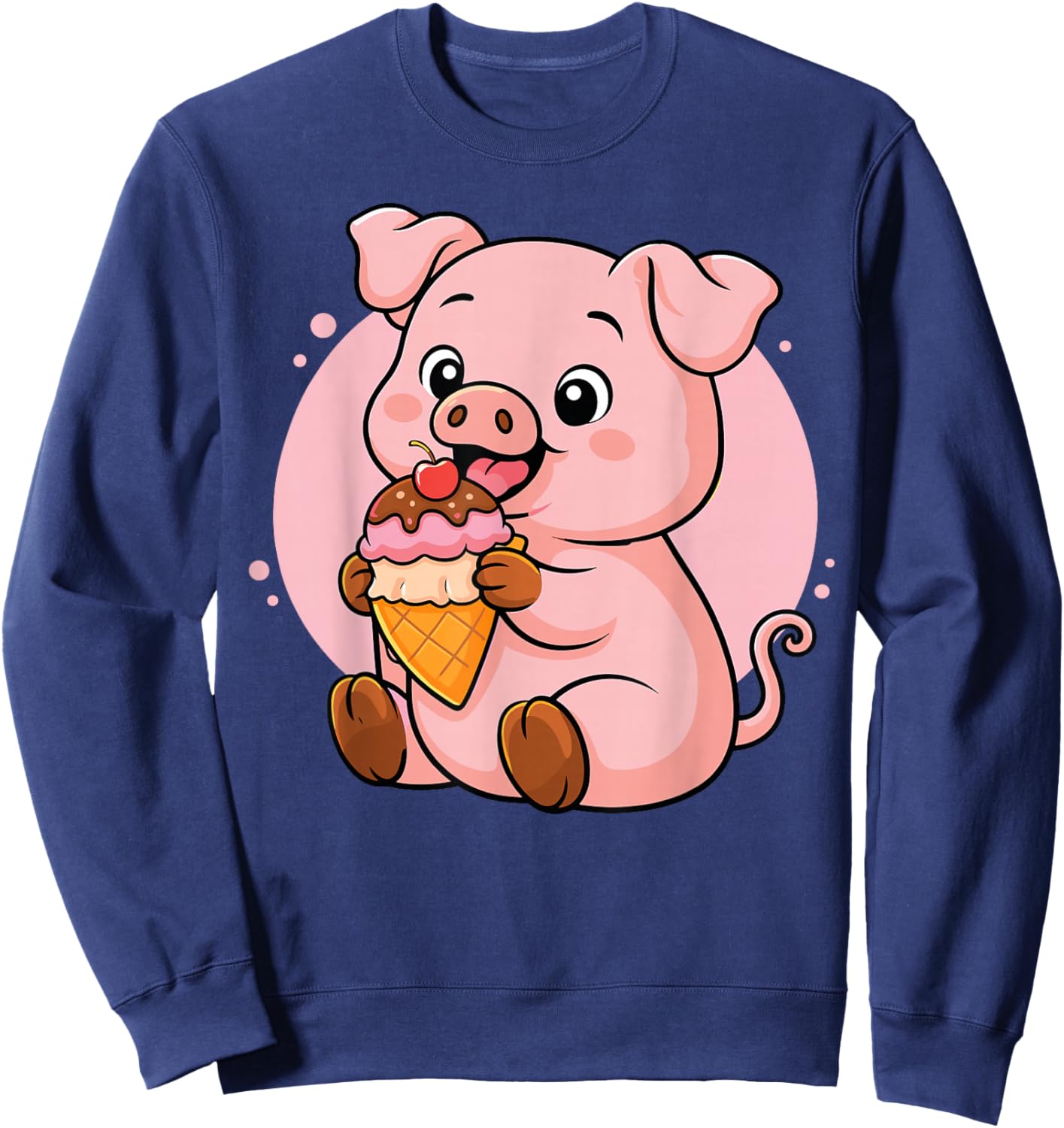 Pig Eating Ice Cream Graphic Boys Girls Pig Lover Sweatshirt - Sweatshirt | Navy