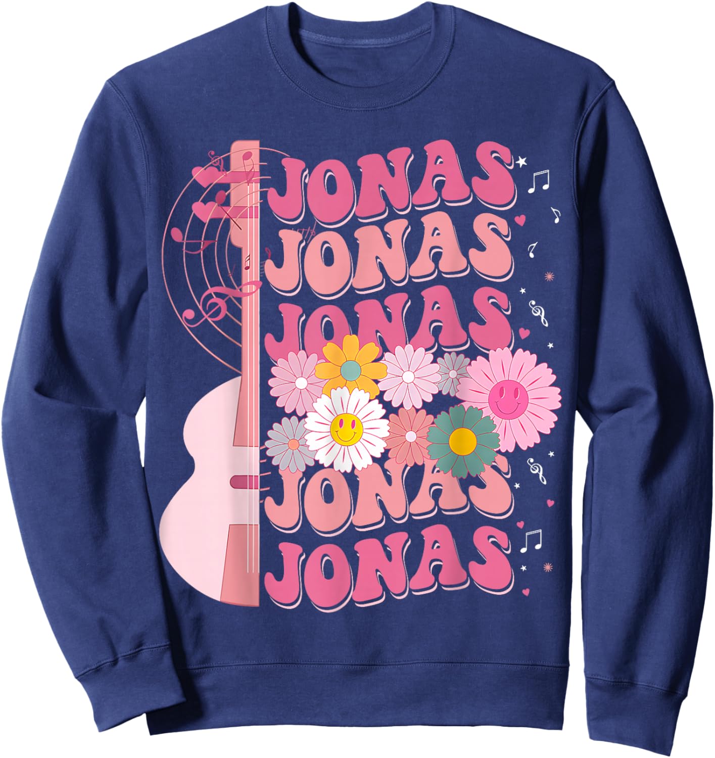 Girl Retro Jonas Groovy Flower First Name Personalized Sweatshirt - Sweatshirt | Navy