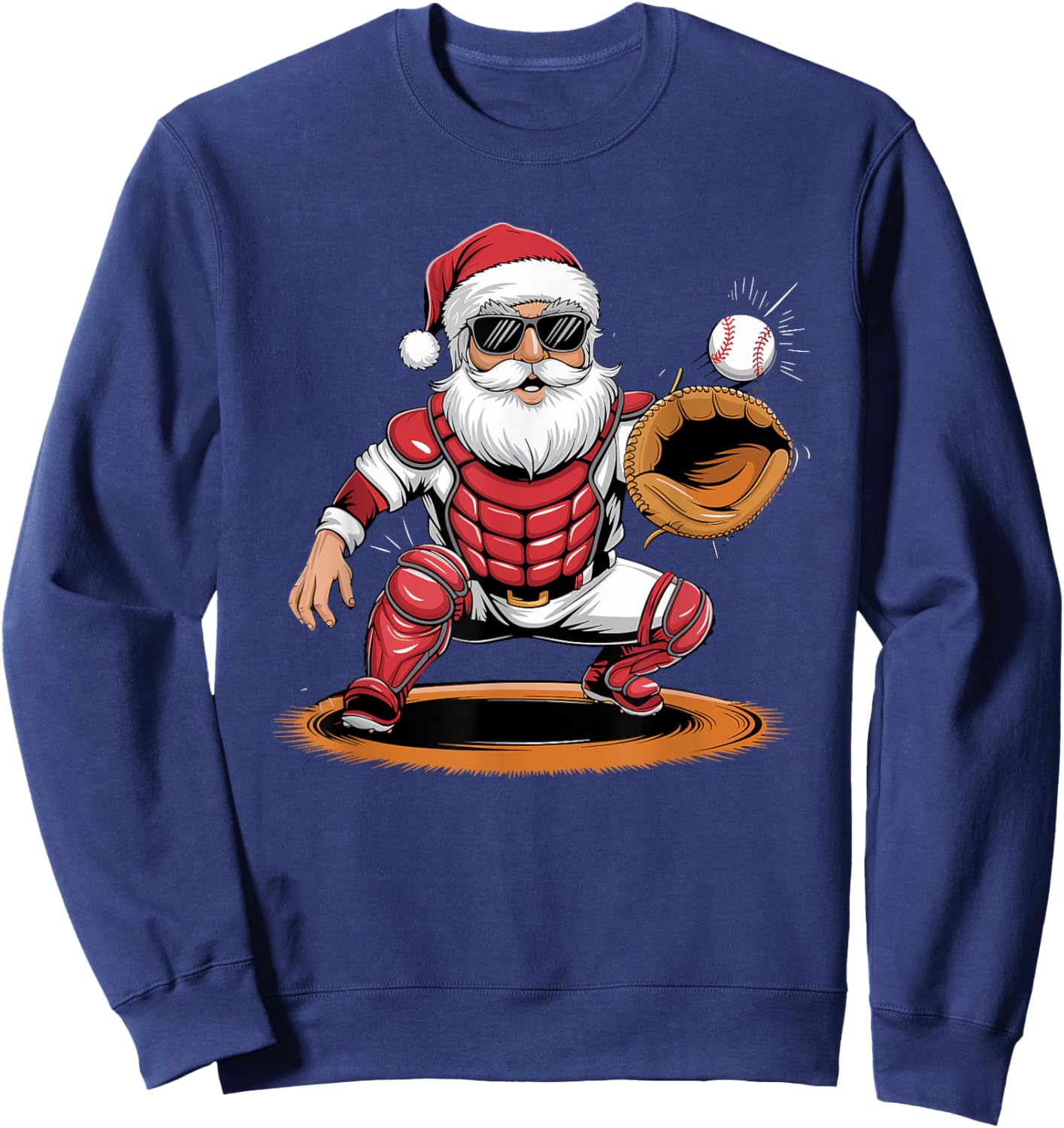 Santa Playing Baseball As Catcher Boys Teens Christmas Sweatshirt - Sweatshirt | Navy