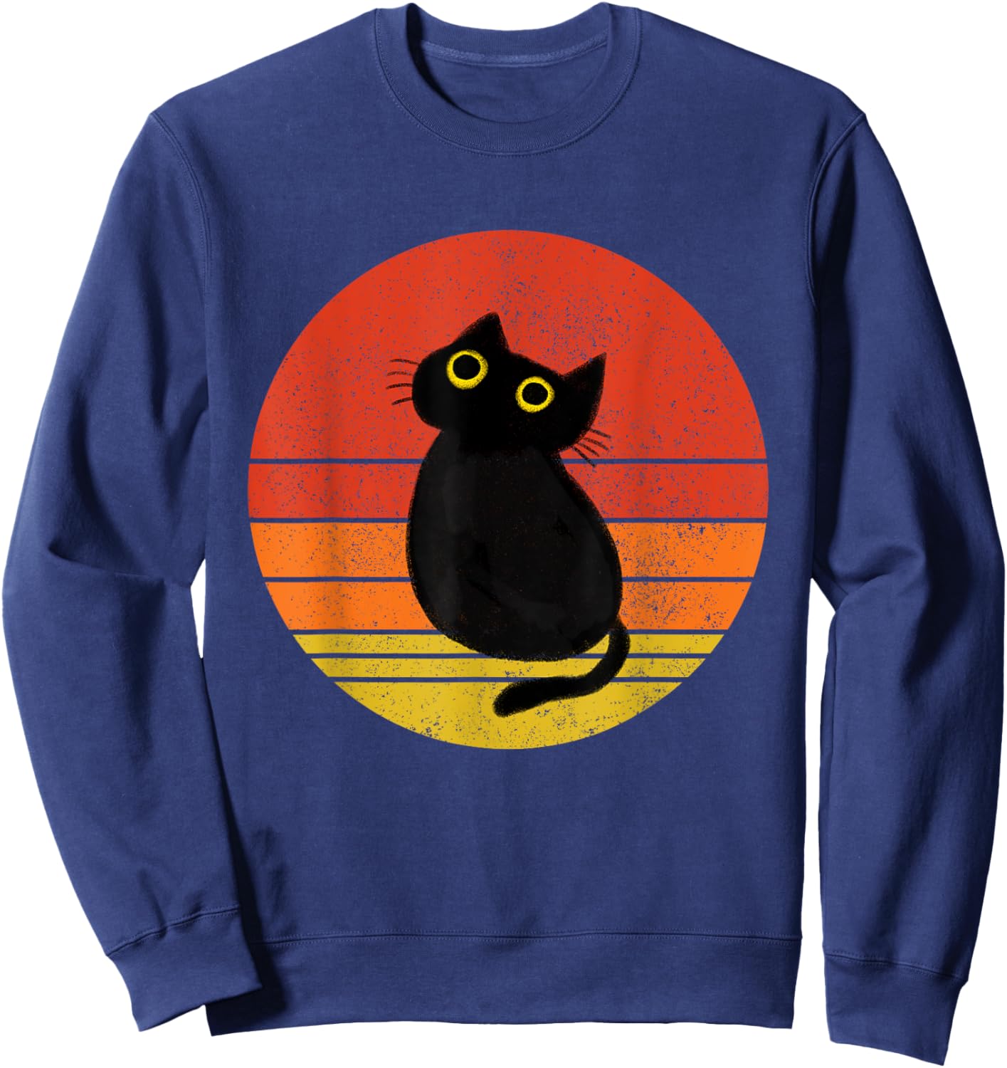 Cute Black Cat Vintage Sunset Cat Lover Cat Owner Sweatshirt - Sweatshirt | Navy