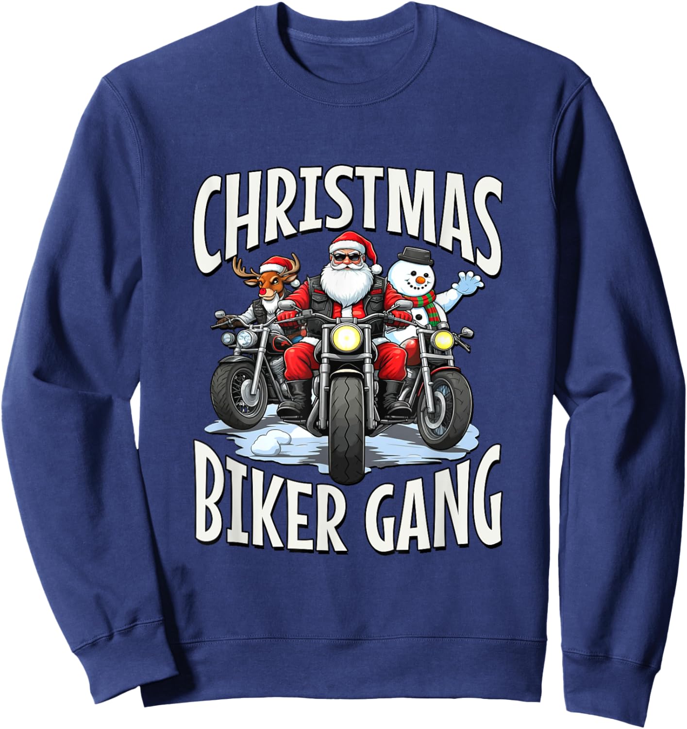Christmas Biker Gang - Santa, Reindeer & Snowman Bikers Sweatshirt - Sweatshirt | Navy