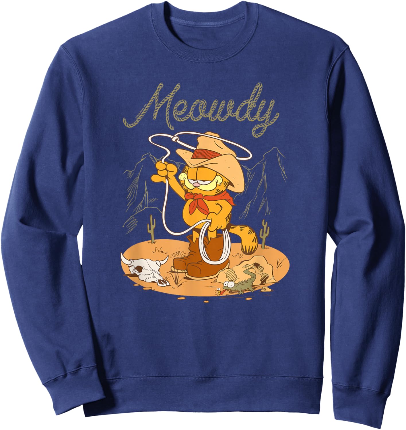 Garfield Meowdy Western Scene Vintage Cartoon Cowboy Cat Sweatshirt - Sweatshirt | Navy