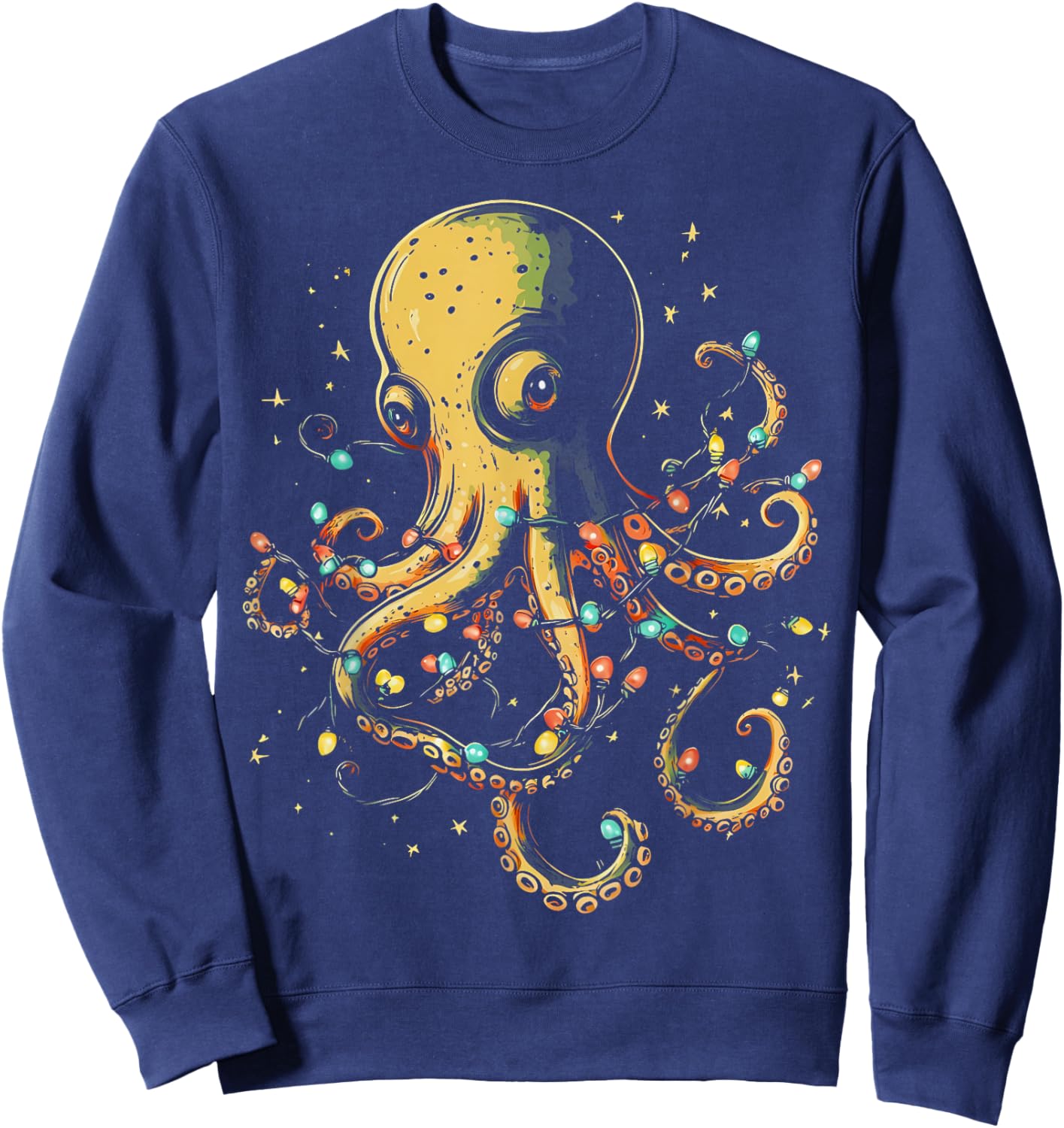 Christmas Lights Sea Octopus Marine Biology Ocean Animal Sweatshirt - Sweatshirt | Navy