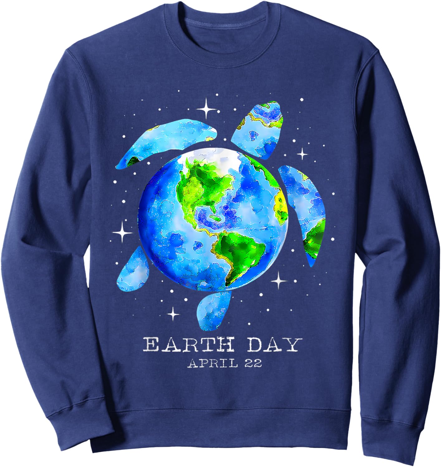 Earth Day 2025 Restore Earth Sea Turtle Art Save the Planet Sweatshirt - Sweatshirt | Navy