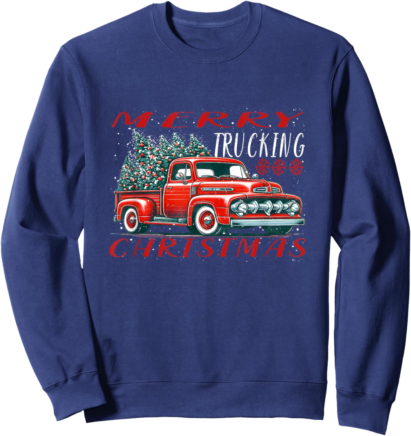 Red Retro Truck with Christmas tree Sweatshirt - Sweatshirt | Navy