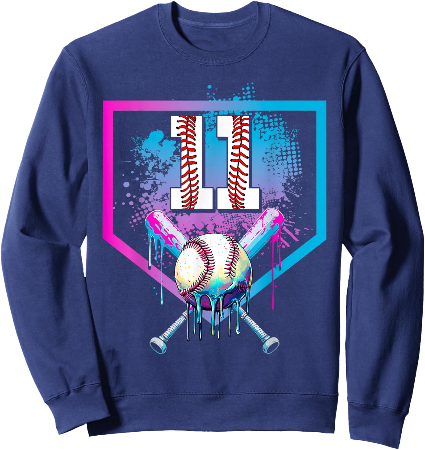 Baseball Drip 11th Birthday Home Plate Boy Youth 11 Year Old Sweatshirt - Sweatshirt | Navy