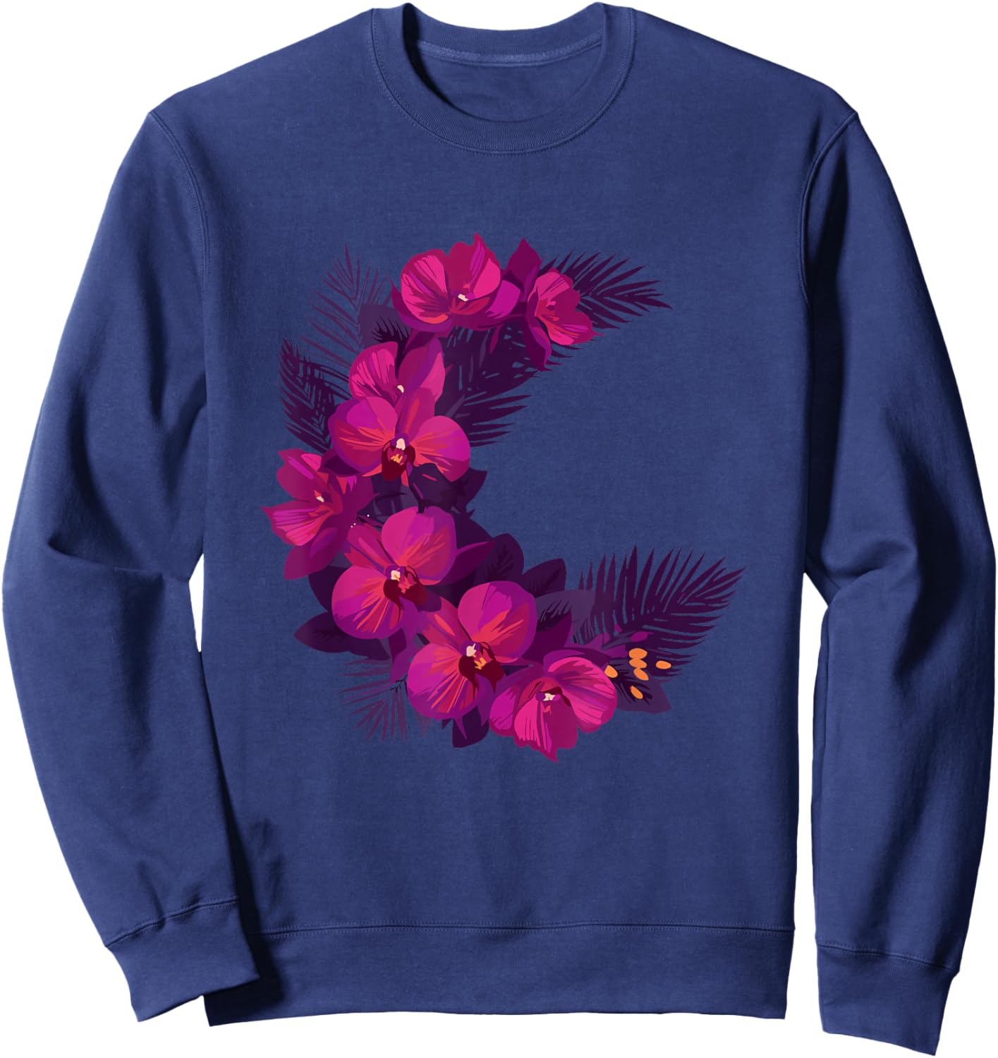 Croissant de Lune bohème avec orchidées Tropicales Violettes Sweatshirt - Sweatshirt | Navy