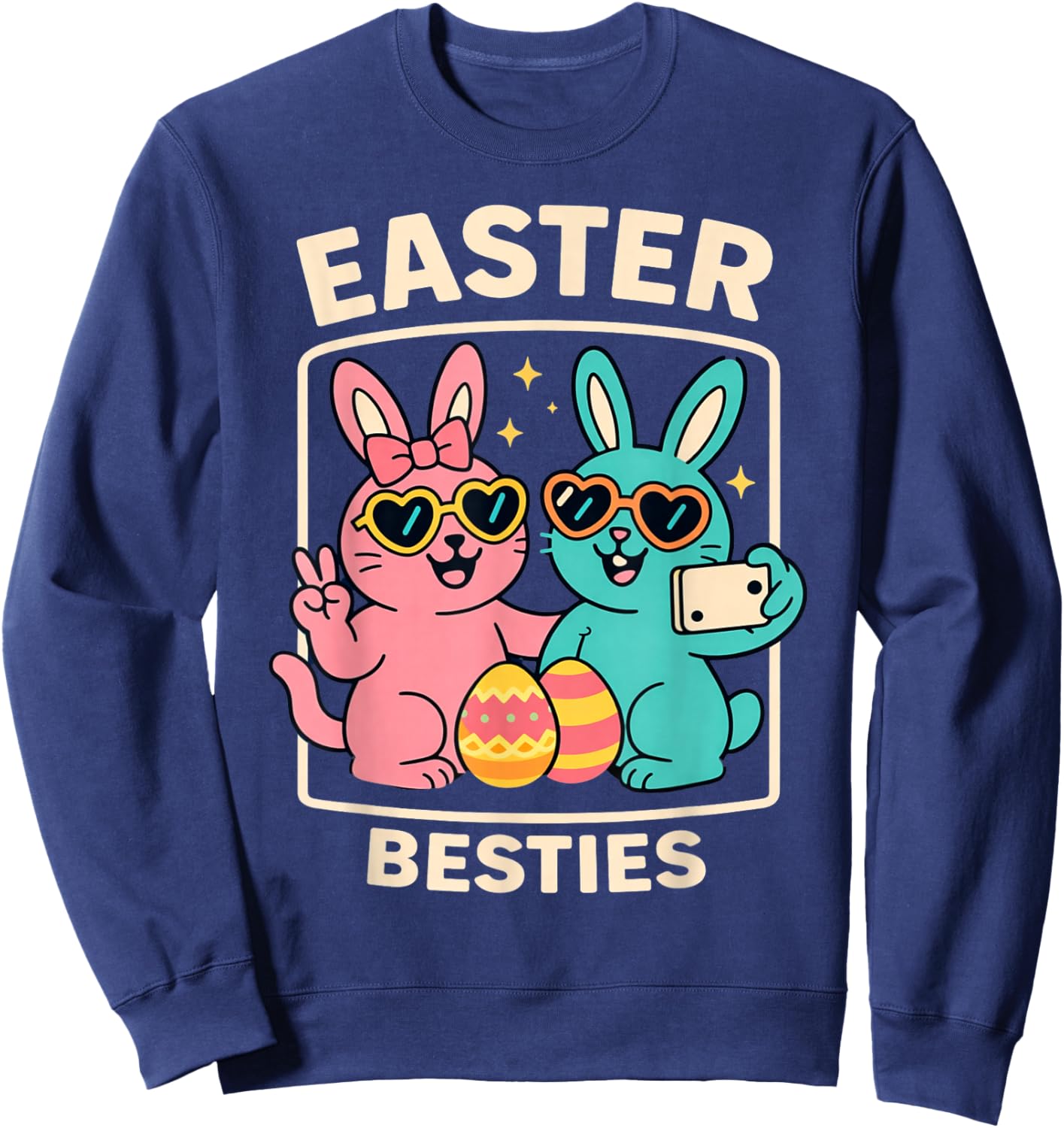 Easter Besties Bunny Cute Matching Friends Rabbit Girl Kids Sweatshirt - Sweatshirt | Navy