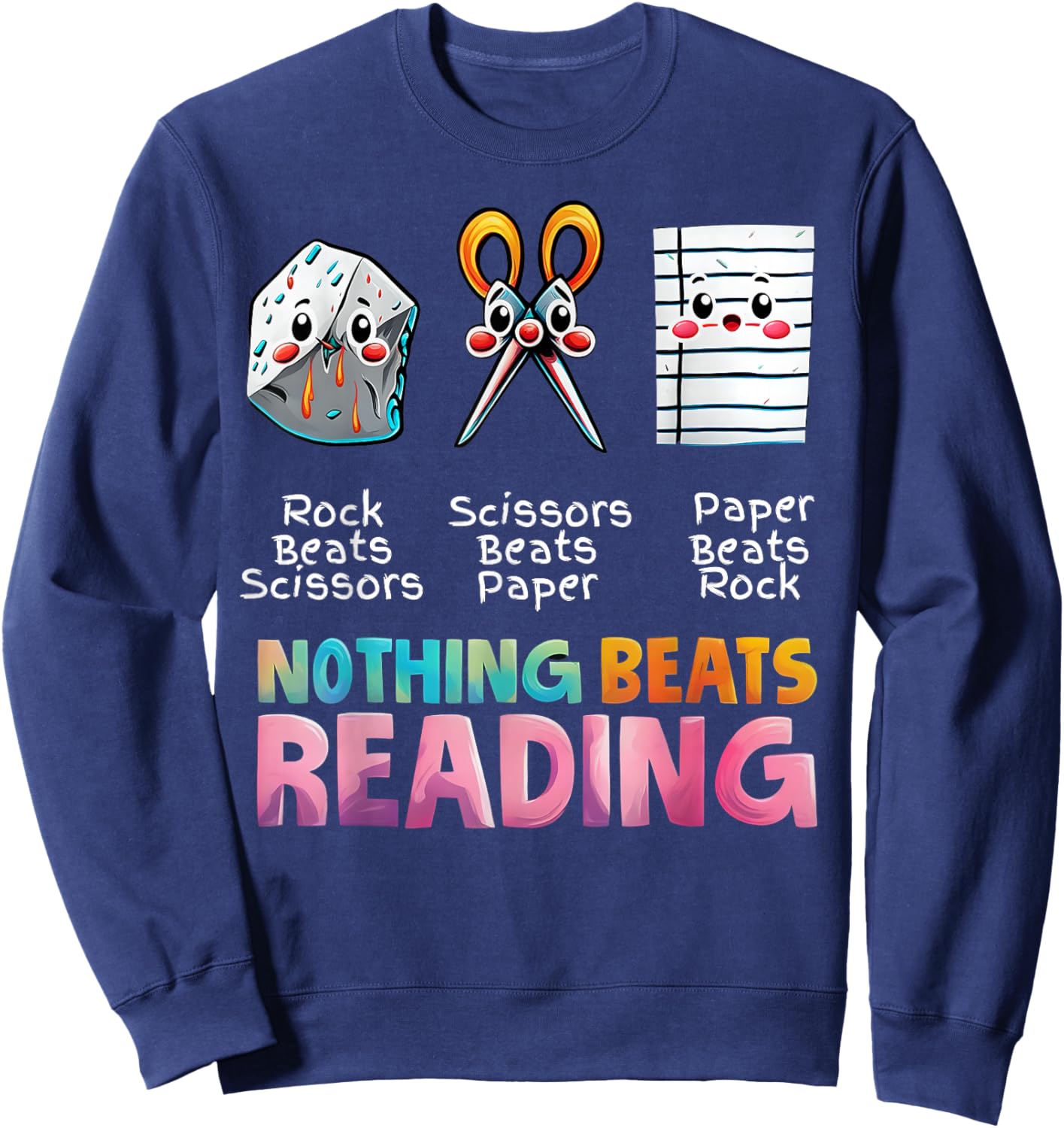 Nothing Beats Reading Funny Rock Paper Scissors Sweatshirt - Sweatshirt | Navy