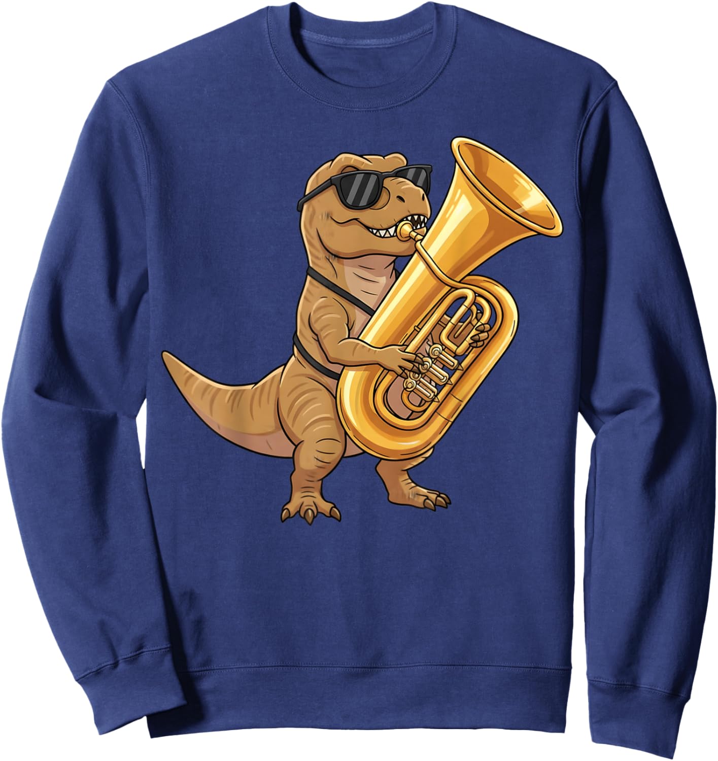 Cute Dinosaur Playing Tuba Music Musician Kids Boys T Rex Sweatshirt - Sweatshirt | Navy